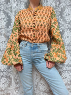 The Jasmine | Floral Block Print Bishop Sleeve Blouse