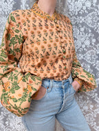 The Jasmine | Floral Block Print Bishop Sleeve Blouse