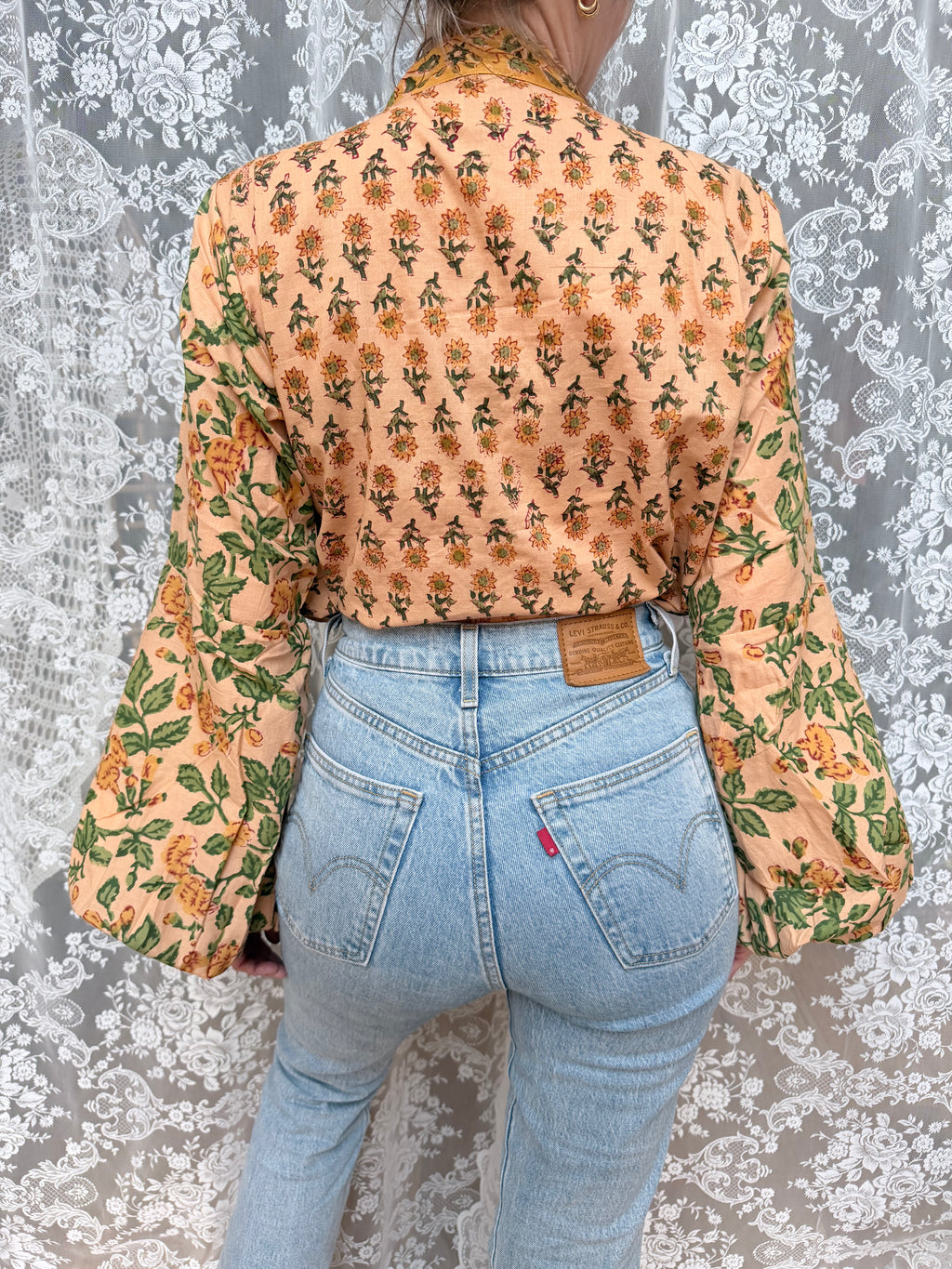 The Jasmine | Floral Block Print Bishop Sleeve Blouse