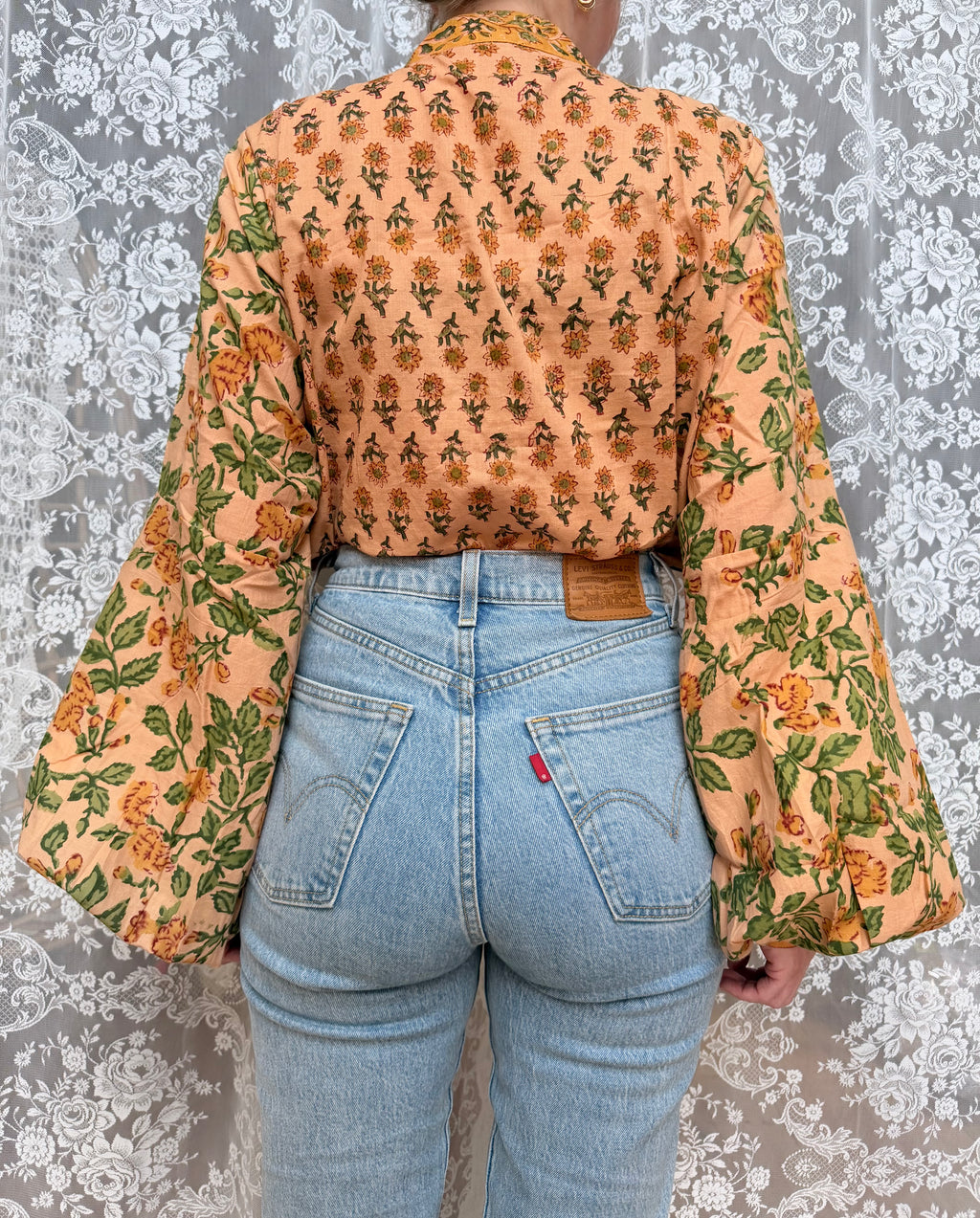The Jasmine | Floral Block Print Bishop Sleeve Blouse