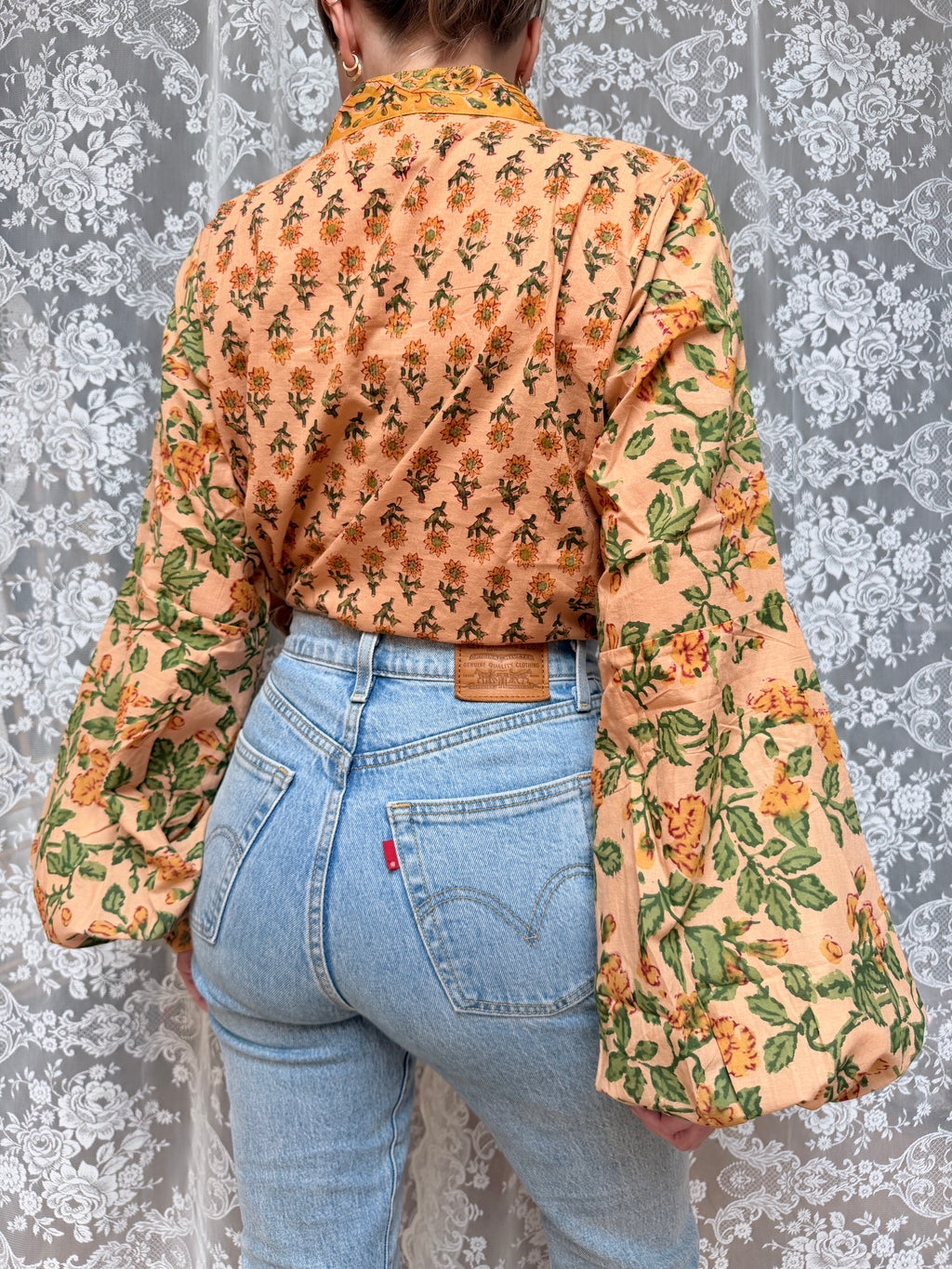 The Jasmine | Floral Block Print Bishop Sleeve Blouse
