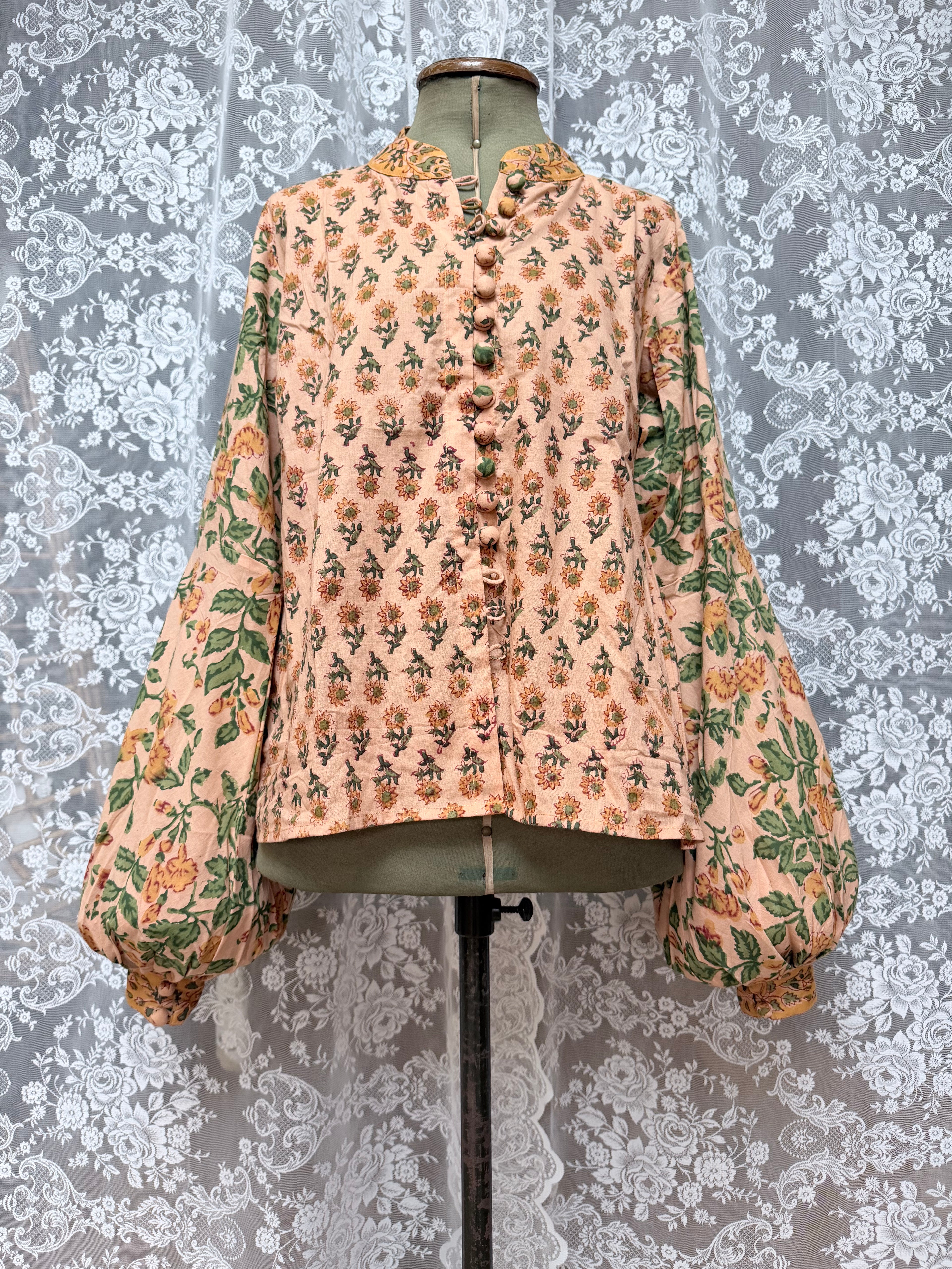 The Jasmine | Floral Block Print Bishop Sleeve Blouse