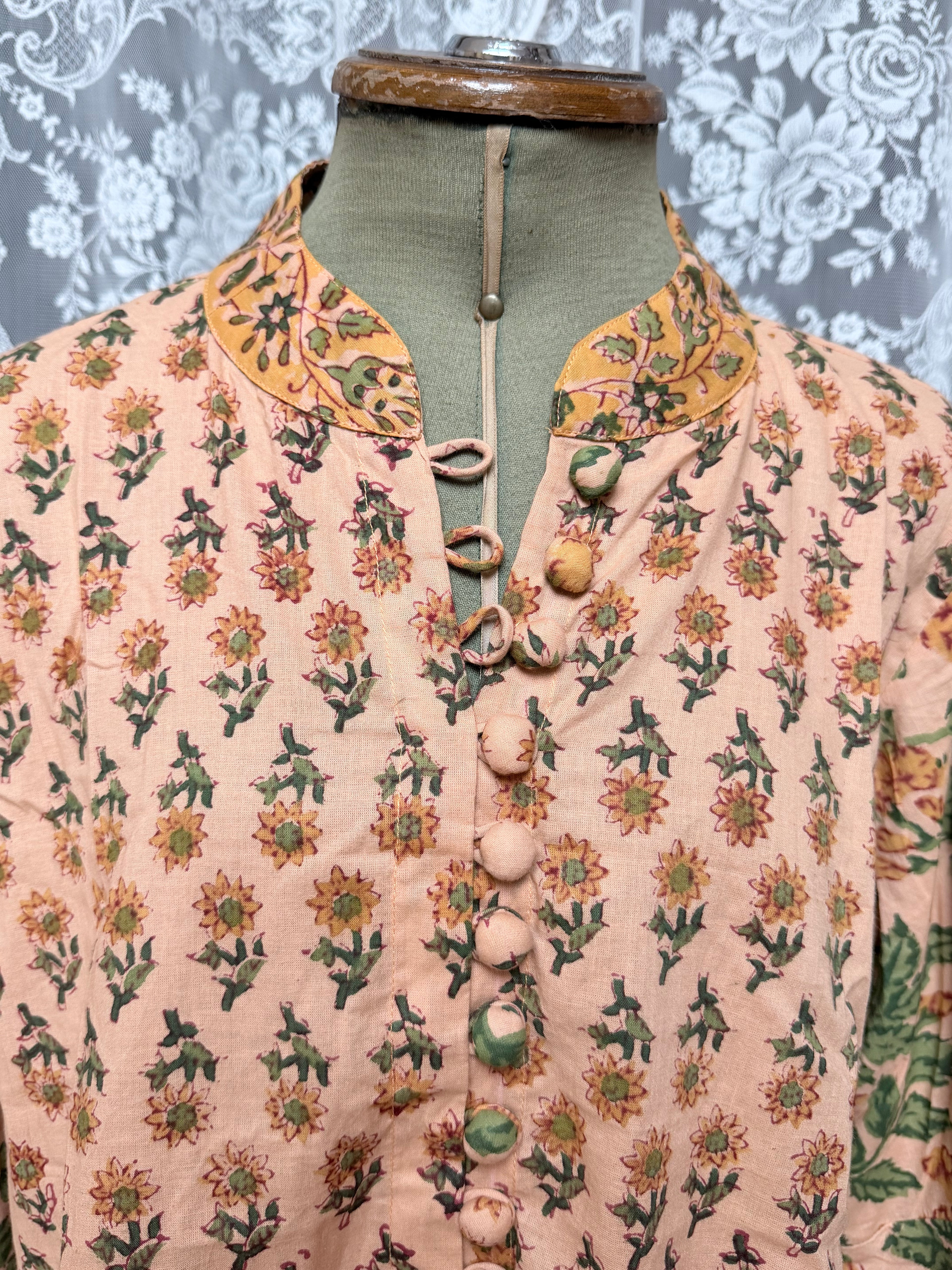 The Jasmine | Floral Block Print Bishop Sleeve Blouse