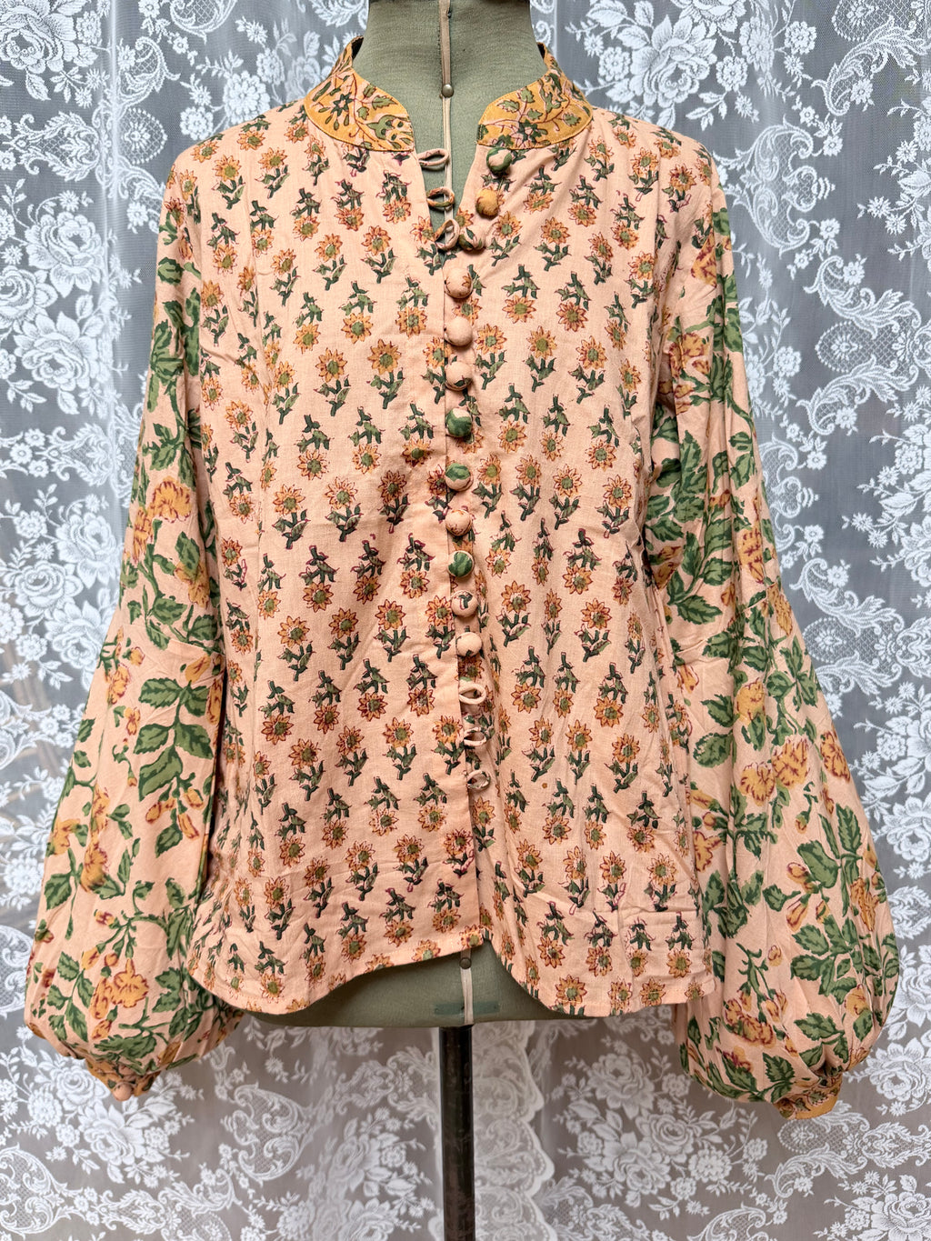 The Jasmine | Floral Block Print Bishop Sleeve Blouse