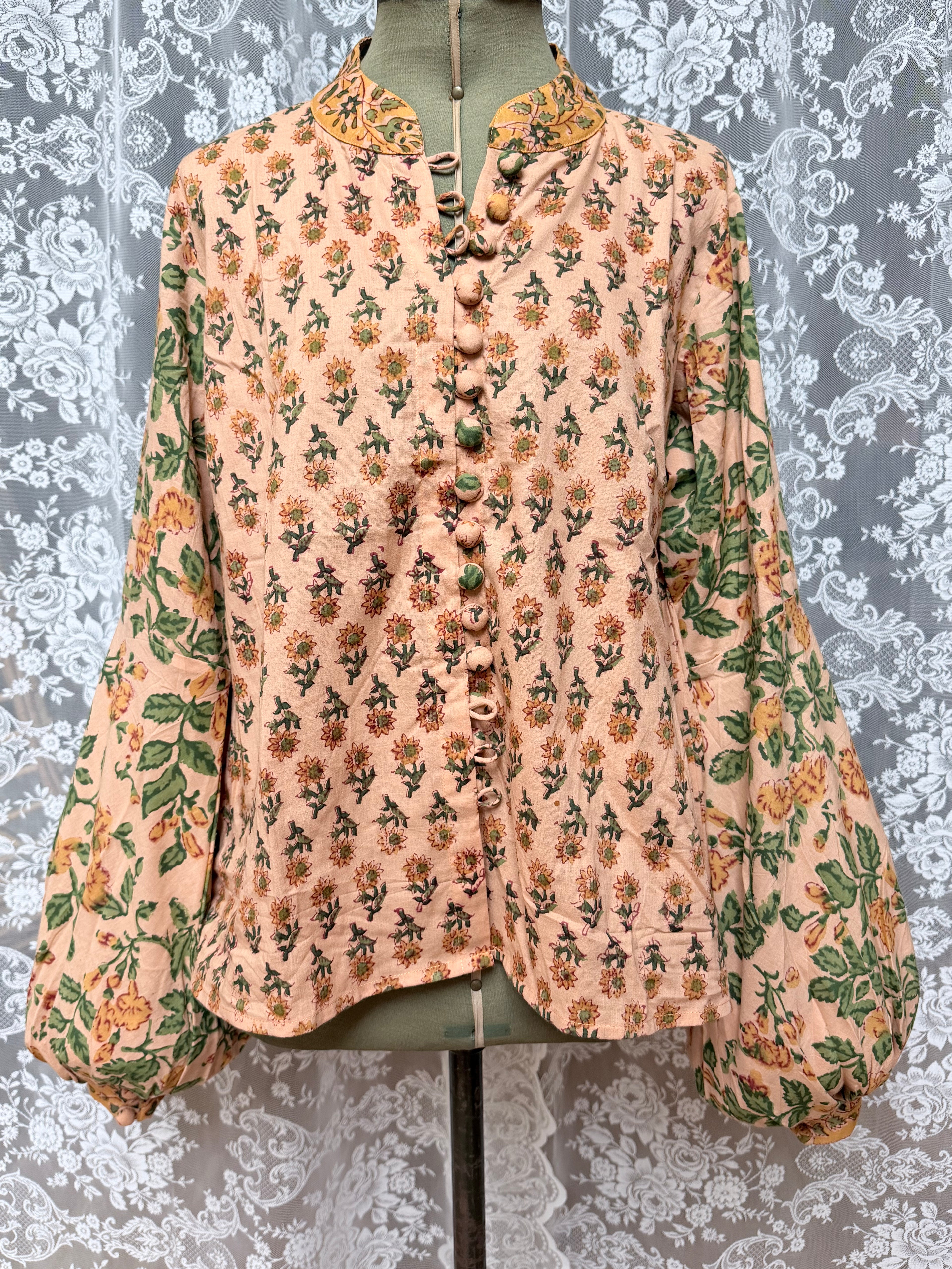 The Jasmine | Floral Block Print Bishop Sleeve Blouse