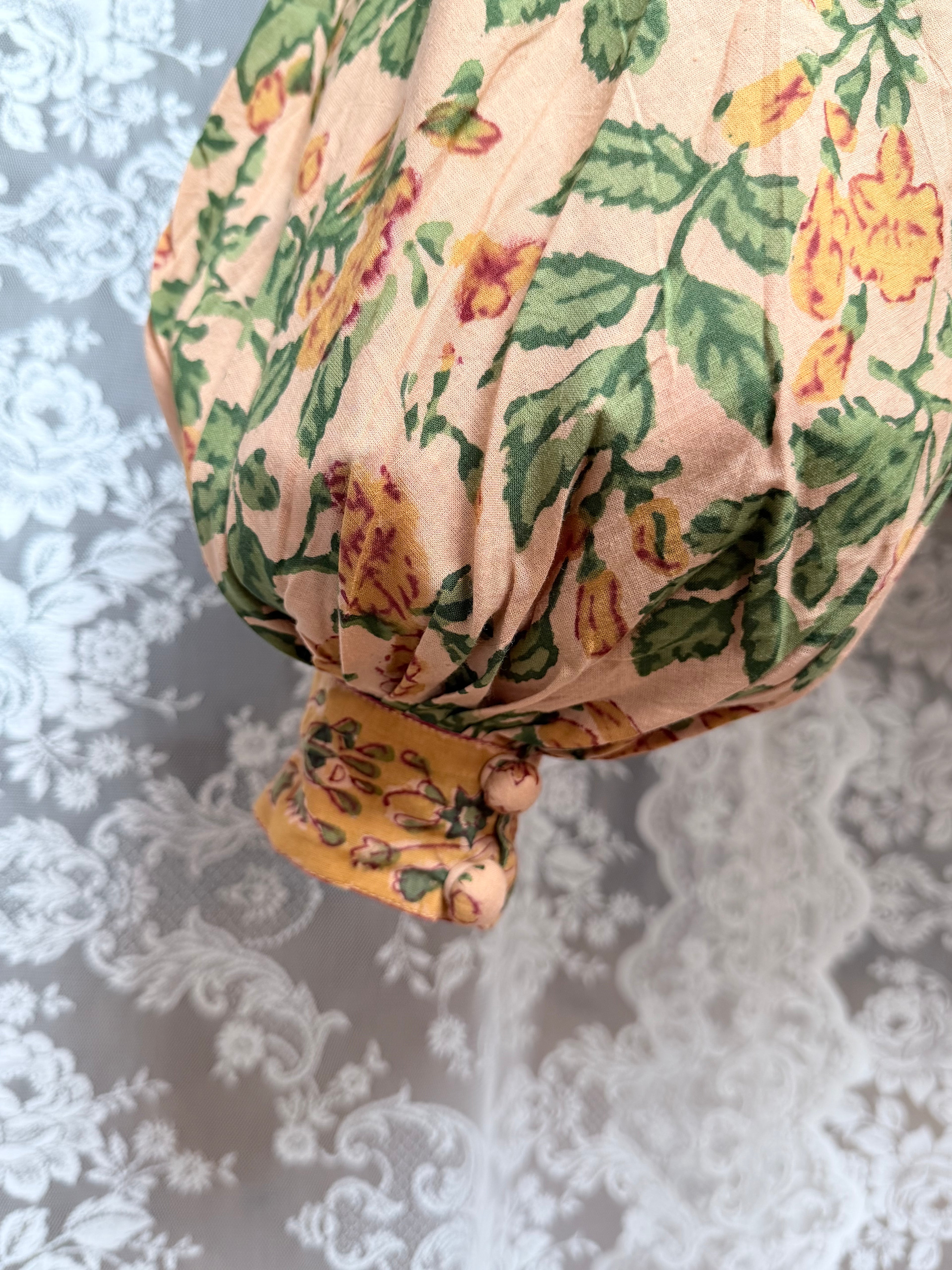 The Jasmine | Floral Block Print Bishop Sleeve Blouse