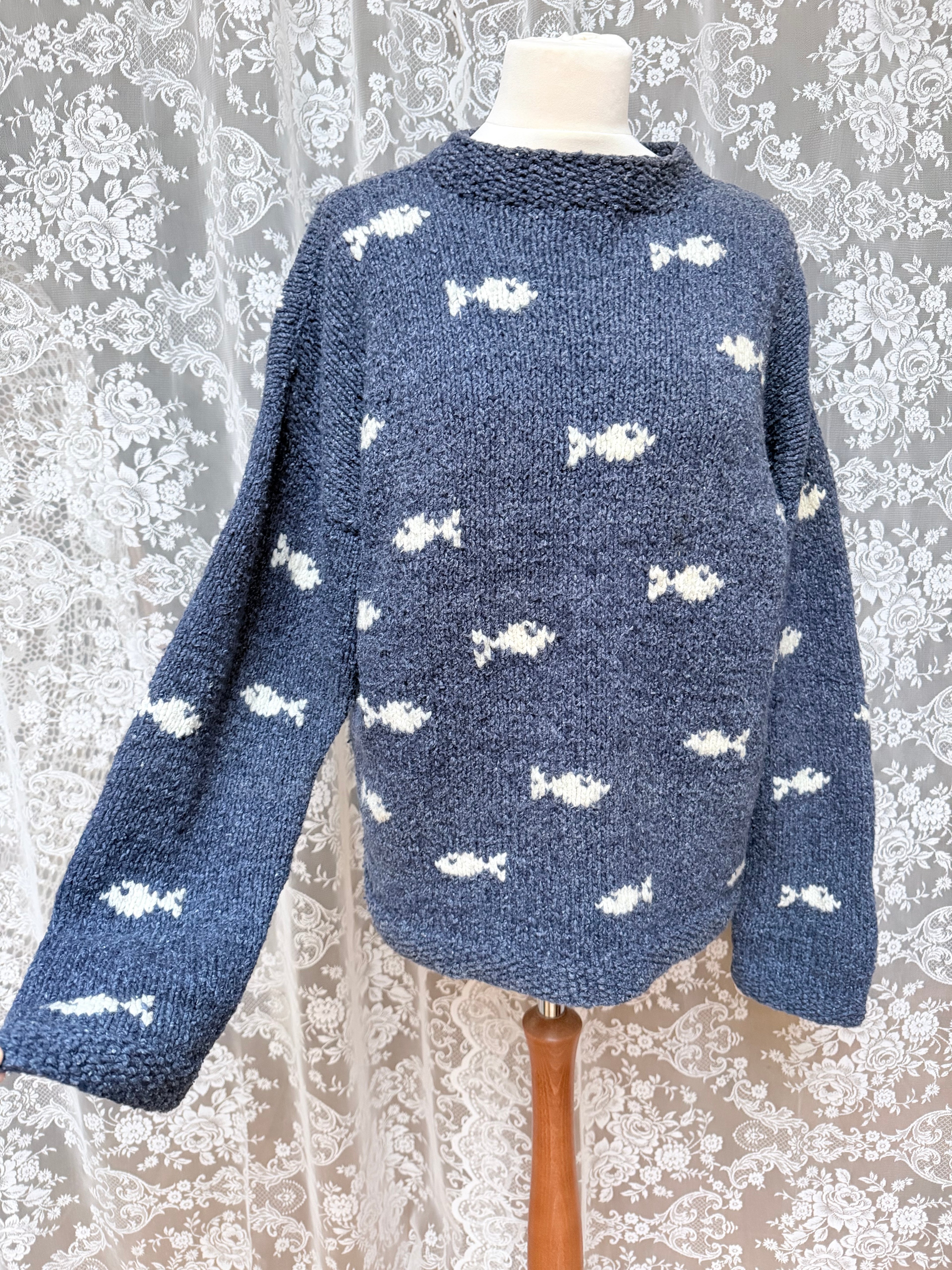The Sea Sweater: Rare Pachamama Blue Fish 90s Oversized Jumper
