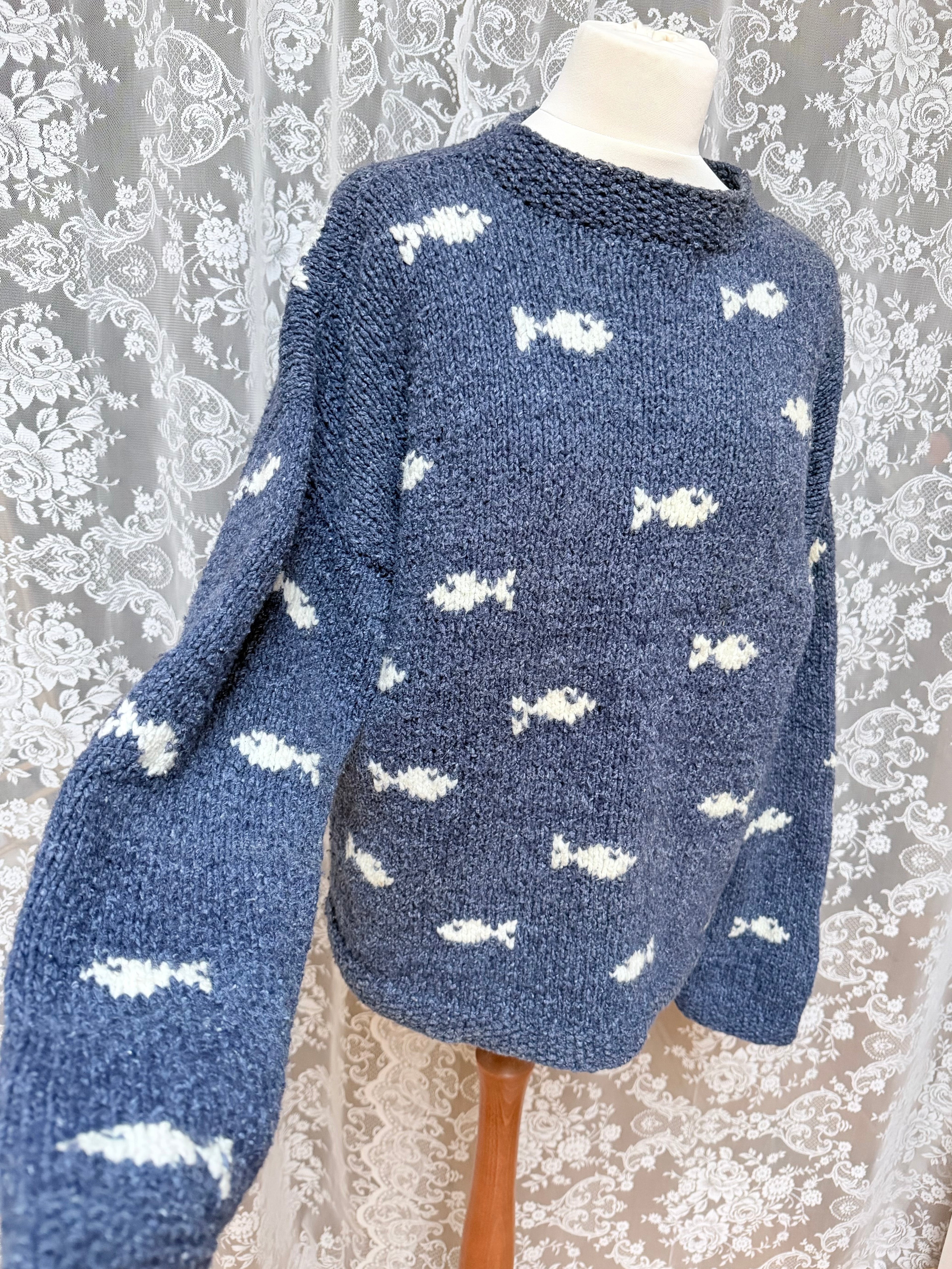 The Sea Sweater: Rare Pachamama Blue Fish 90s Oversized Jumper