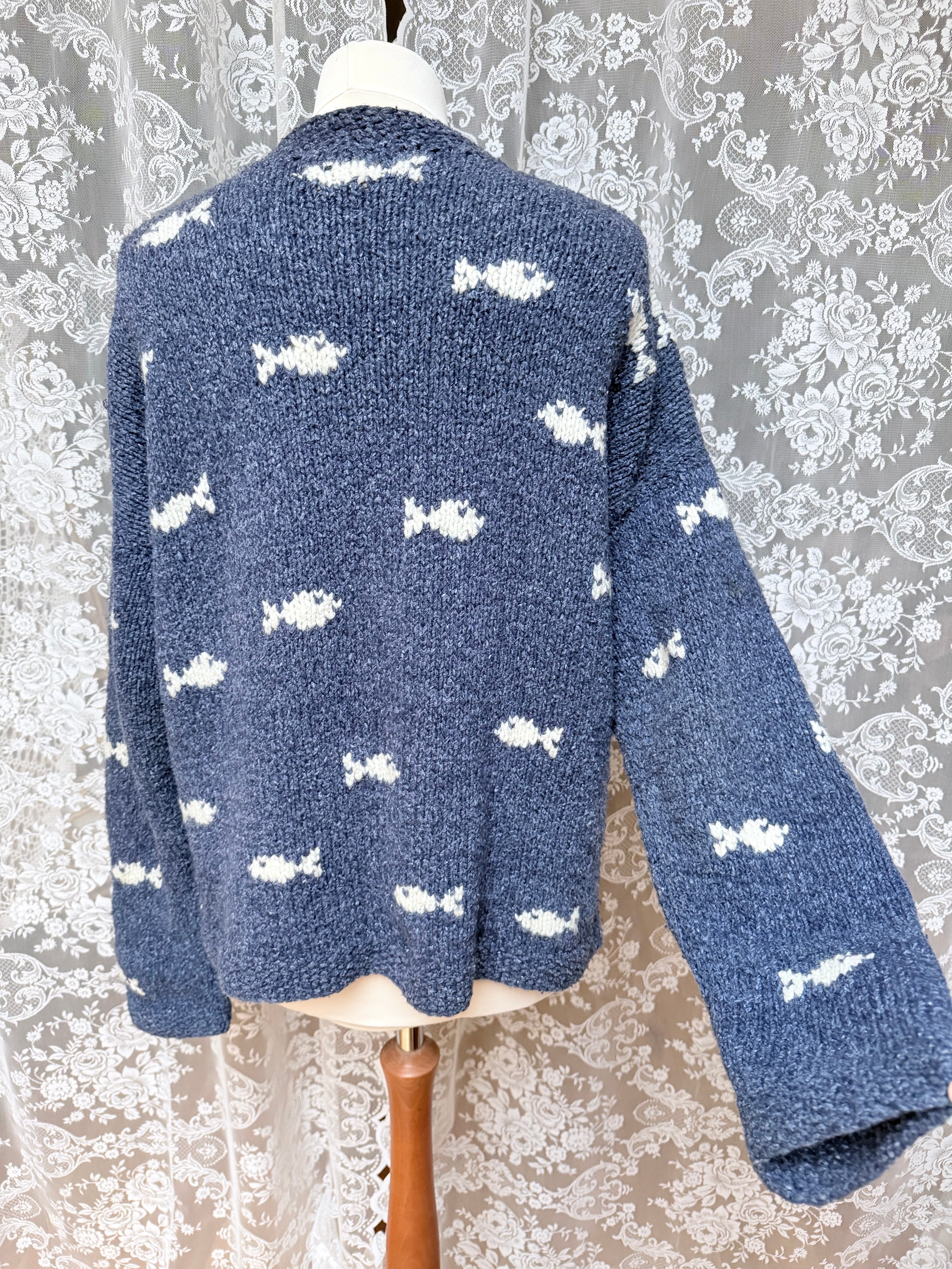 The Sea Sweater: Rare Pachamama Blue Fish 90s Oversized Jumper