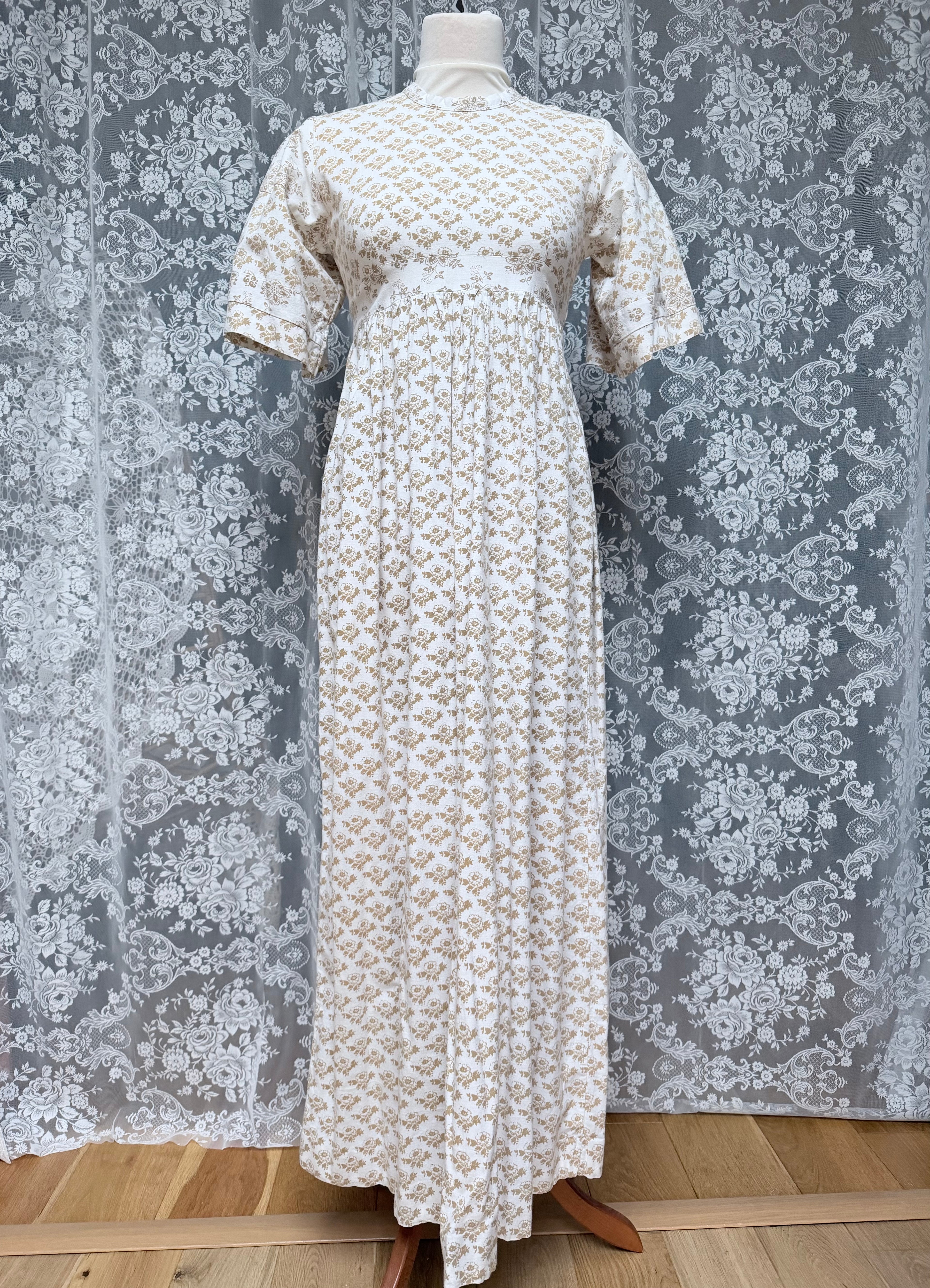 The Golden Girl: Stunning Gold and White Laura Ashley 1970s Vintage Prairie Dress