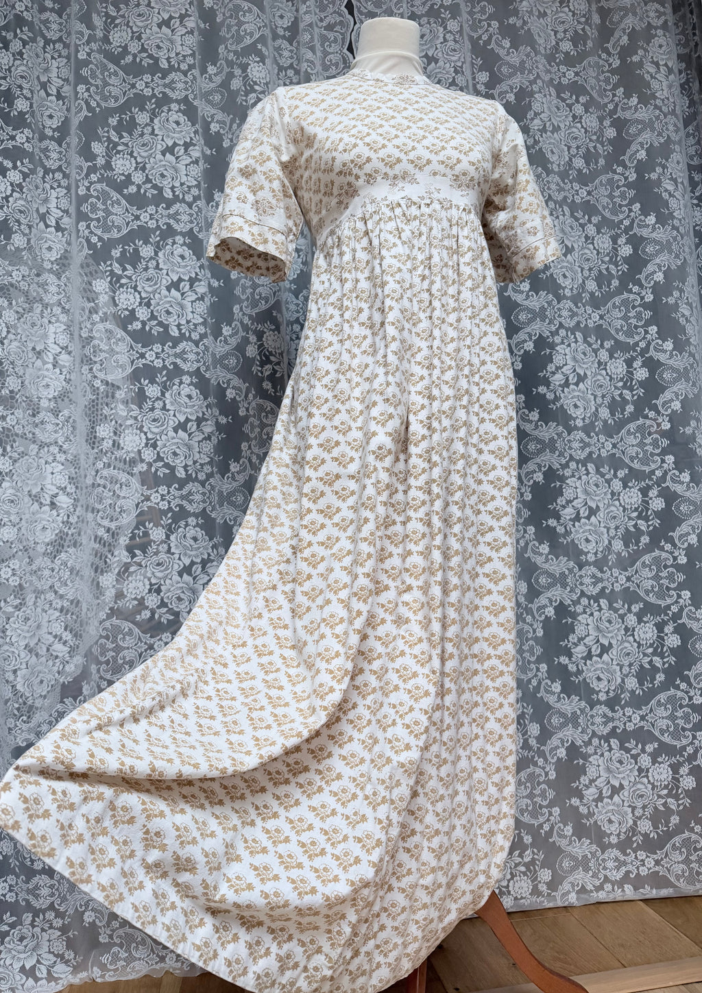 The Golden Girl: Stunning Gold and White Laura Ashley 1970s Vintage Prairie Dress