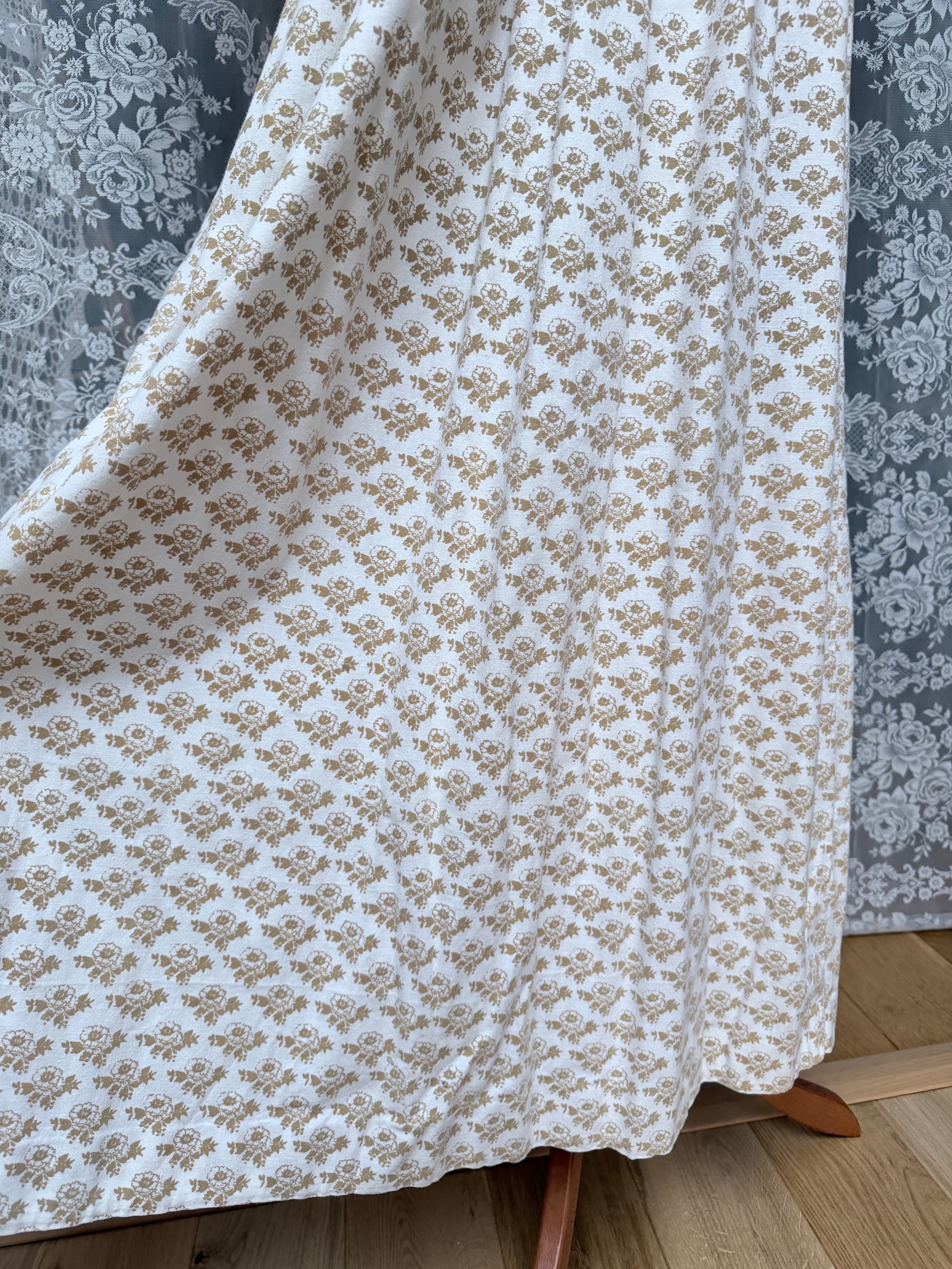 The Golden Girl: Stunning Gold and White Laura Ashley 1970s Vintage Prairie Dress