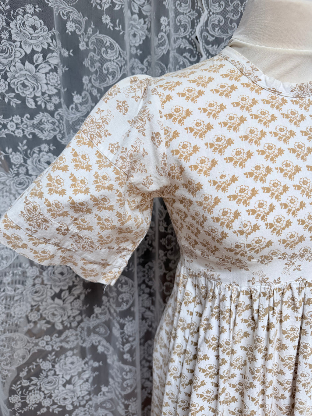 The Golden Girl: Stunning Gold and White Laura Ashley 1970s Vintage Prairie Dress