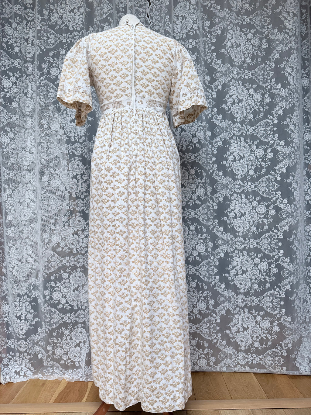 The Golden Girl: Stunning Gold and White Laura Ashley 1970s Vintage Prairie Dress