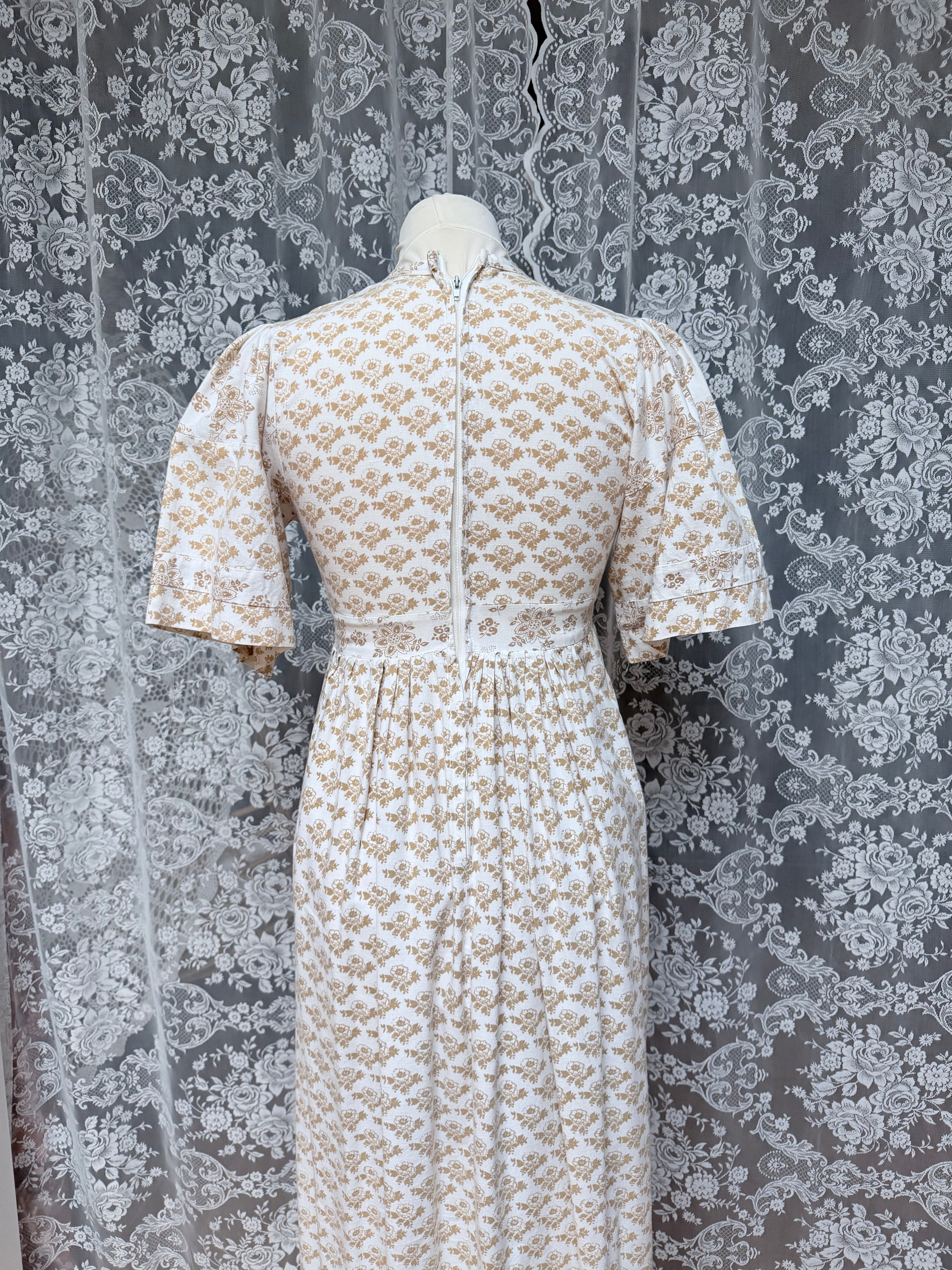 The Golden Girl: Stunning Gold and White Laura Ashley 1970s Vintage Prairie Dress