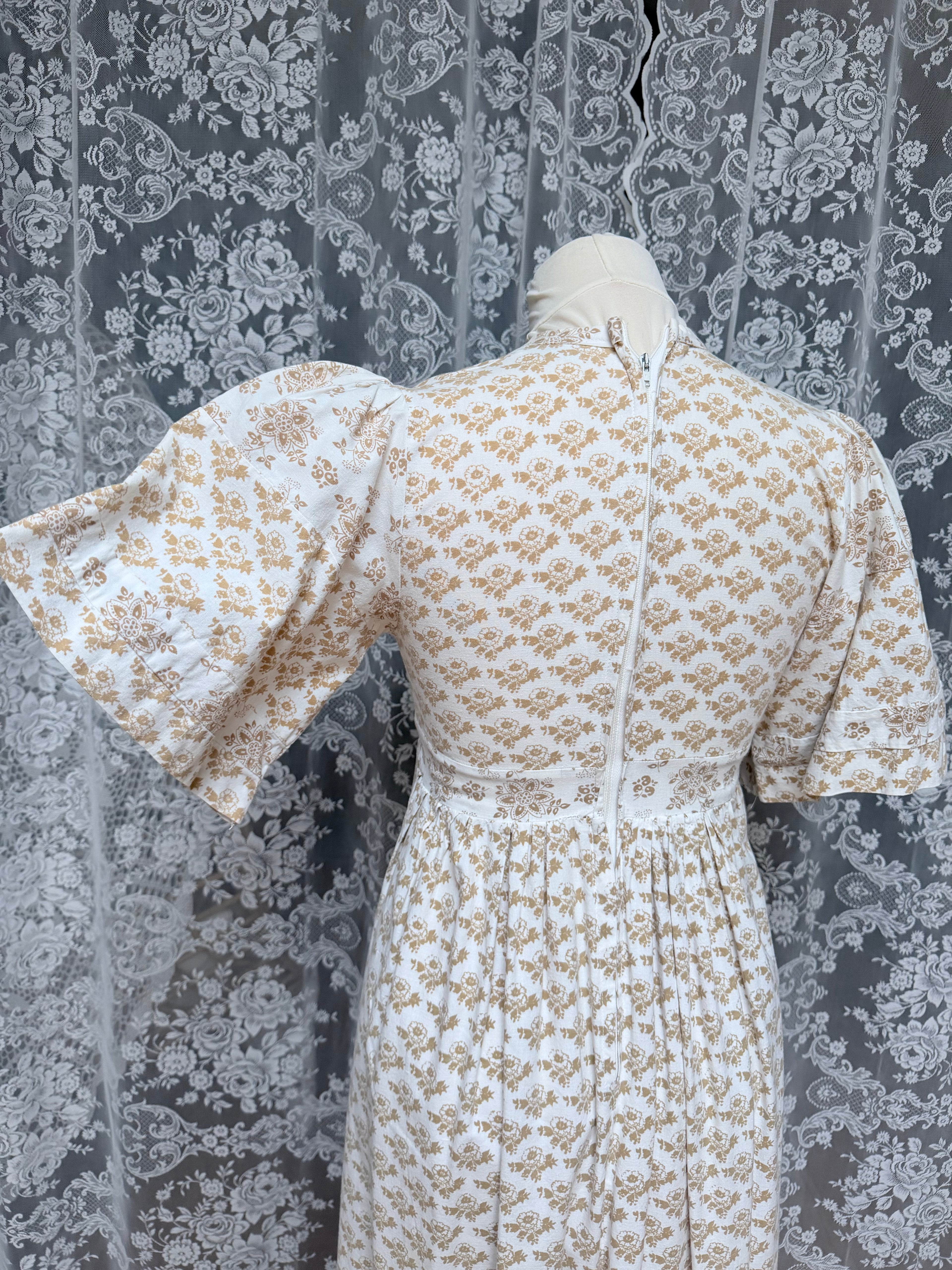 The Golden Girl: Stunning Gold and White Laura Ashley 1970s Vintage Prairie Dress