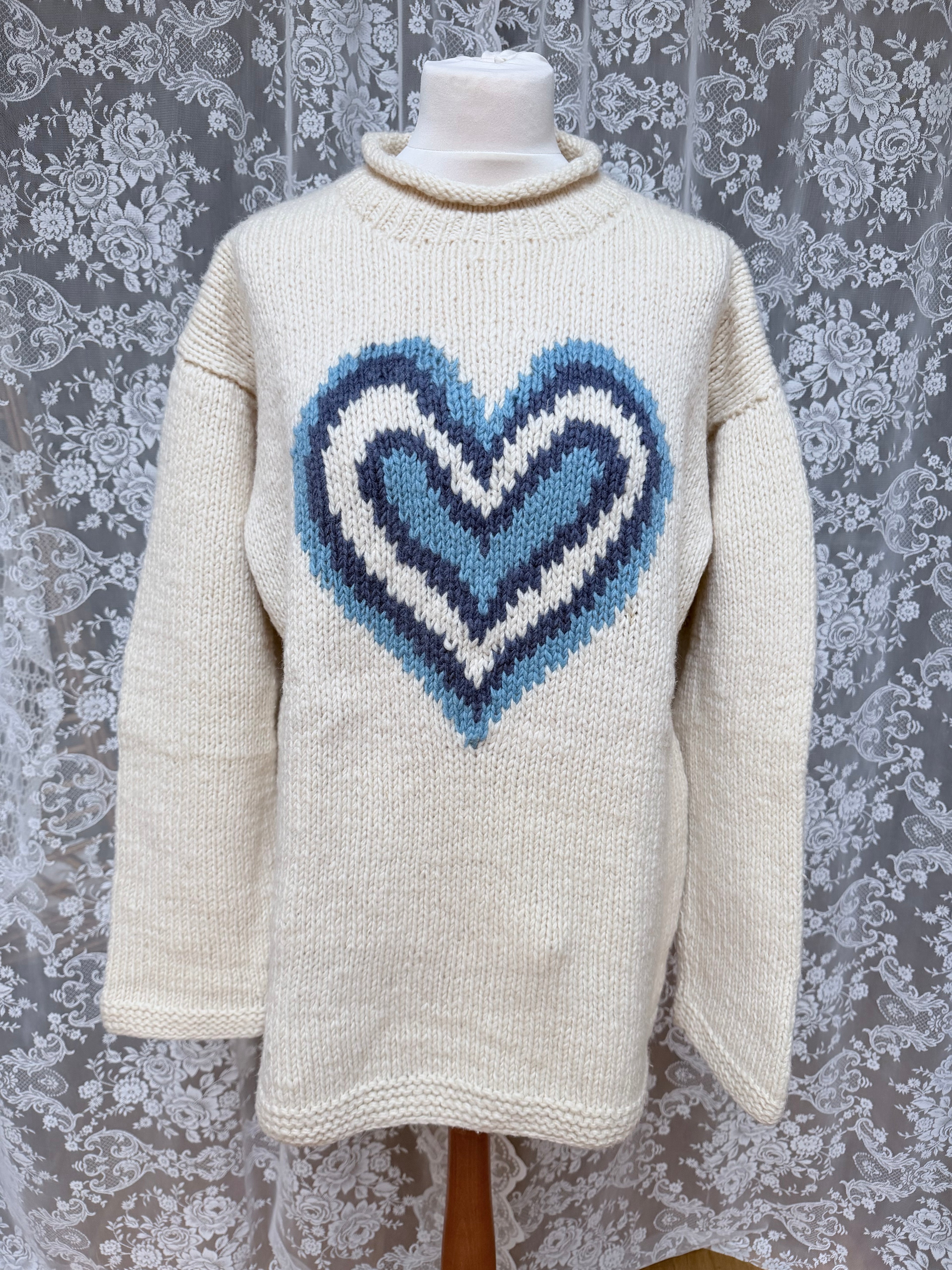 The Blue Hearts: Vintage 1990s Pachamama Hand-Knitted Oversized Heart Jumper