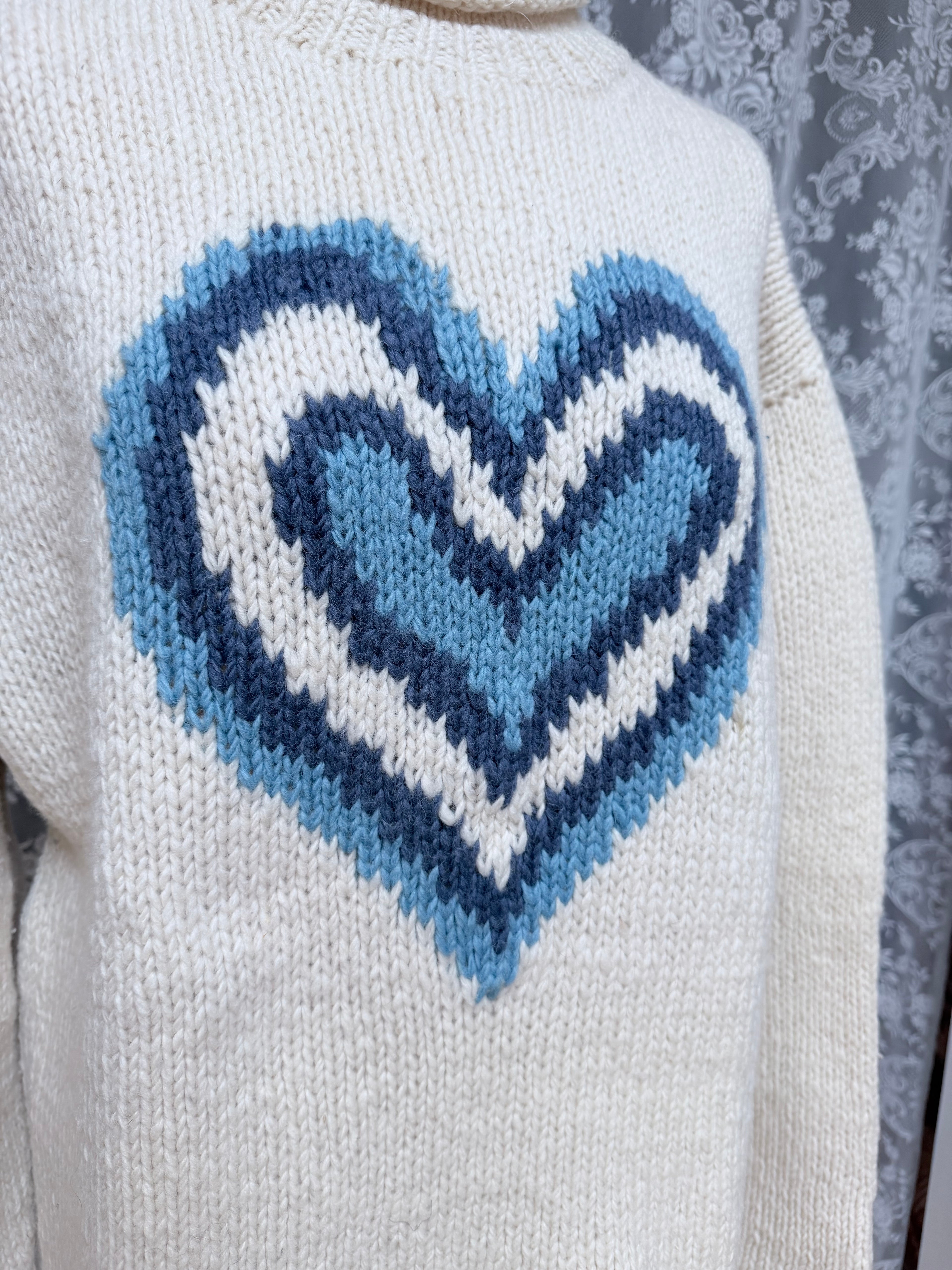 The Blue Hearts: Vintage 1990s Pachamama Hand-Knitted Oversized Heart Jumper