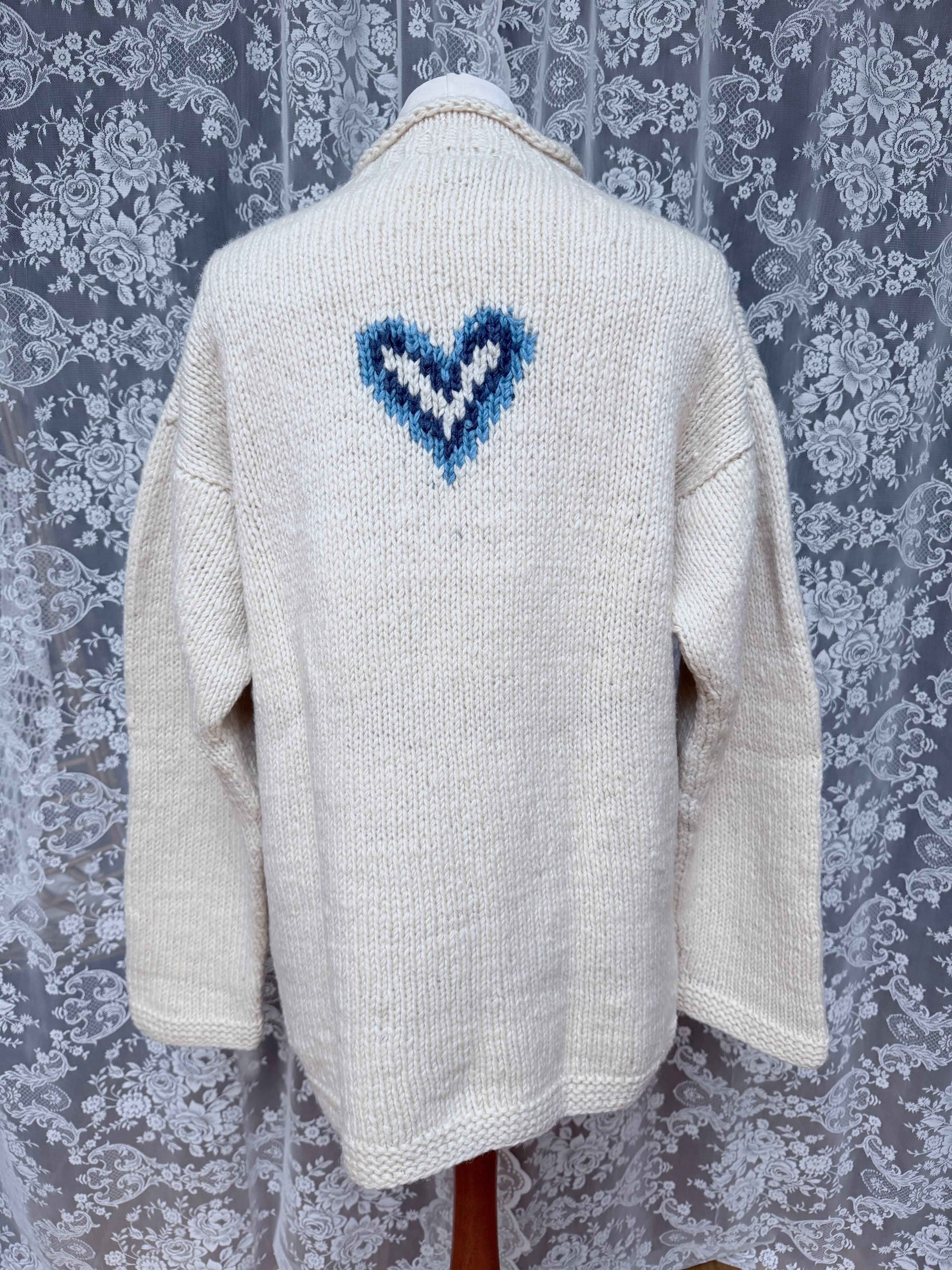 The Blue Hearts: Vintage 1990s Pachamama Hand-Knitted Oversized Heart Jumper
