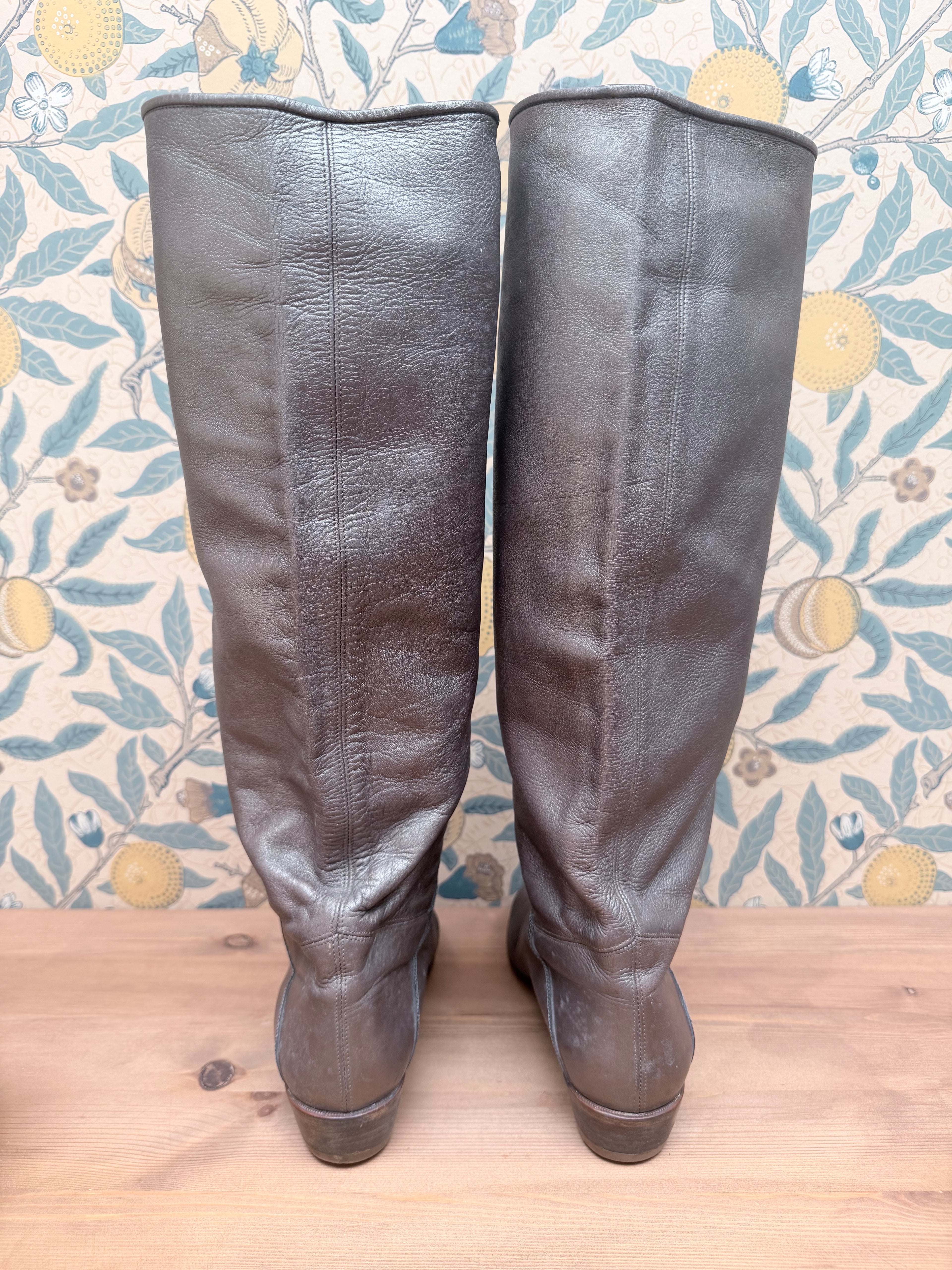 Vintage Silver Leather Knee-High Geometric Mosaic Boots