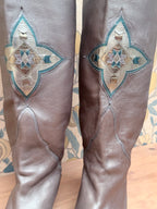 Rare Vintage 1970s Silver Leather Embroidered Boots