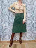 Vintage 1970s Emerald Green Suede Midi Skirt