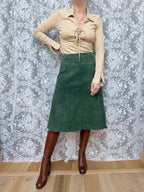 Vintage 1970s Emerald Green Suede Midi Skirt