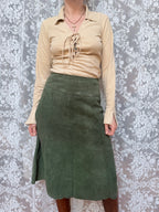 Vintage 1970s Emerald Green Suede Midi Skirt