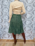 Vintage 1970s Emerald Green Suede Midi Skirt