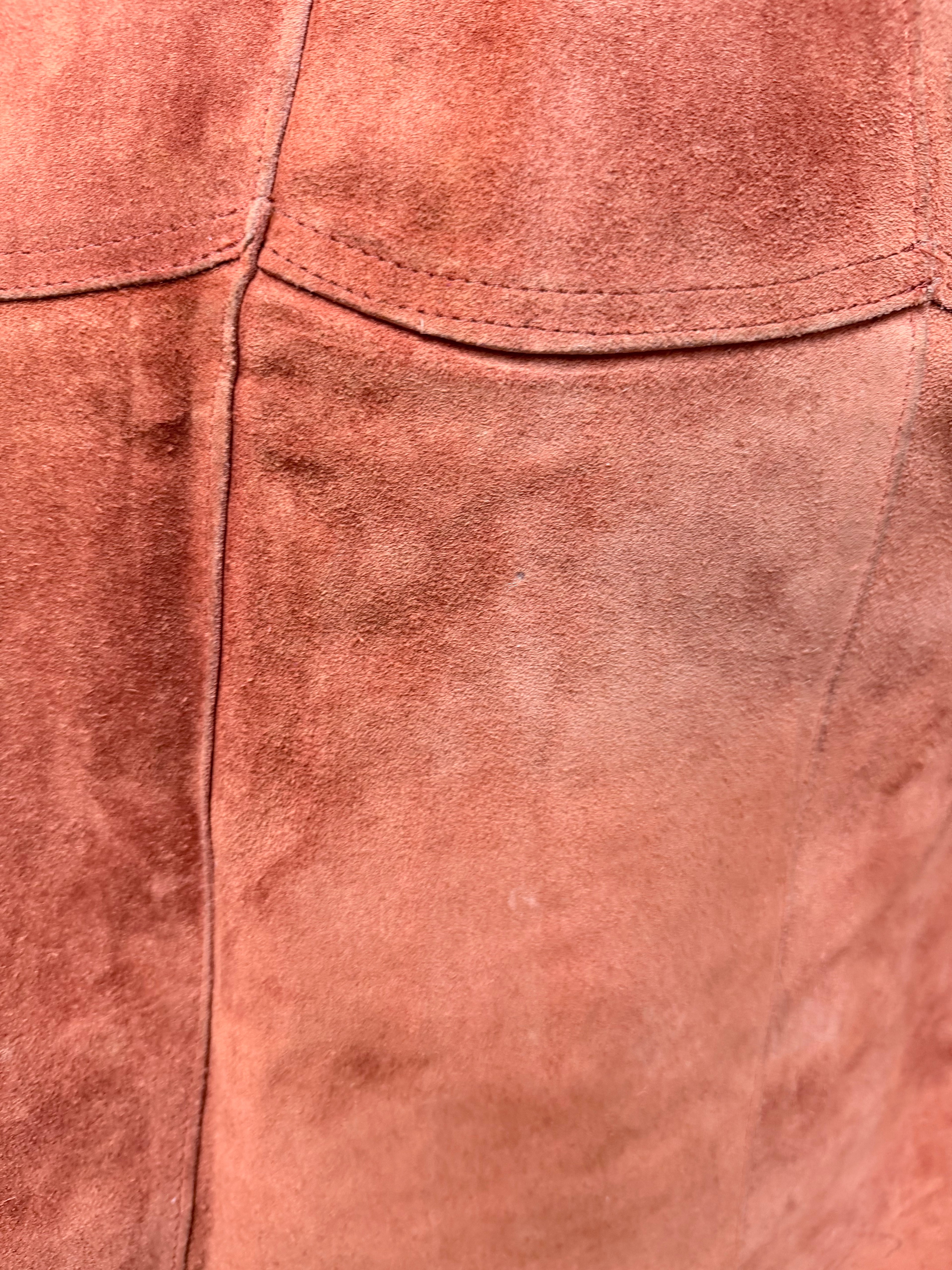 Vintage 1970s Burnt Orange Suede Midi Skirt