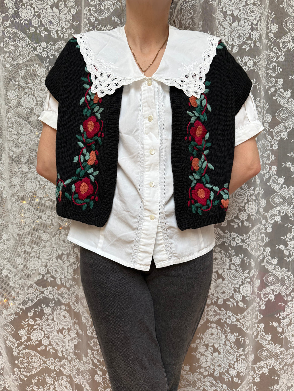 The Winter Waistcoat: Vintage Laura Ashley Floral Embroidered Waistcoat