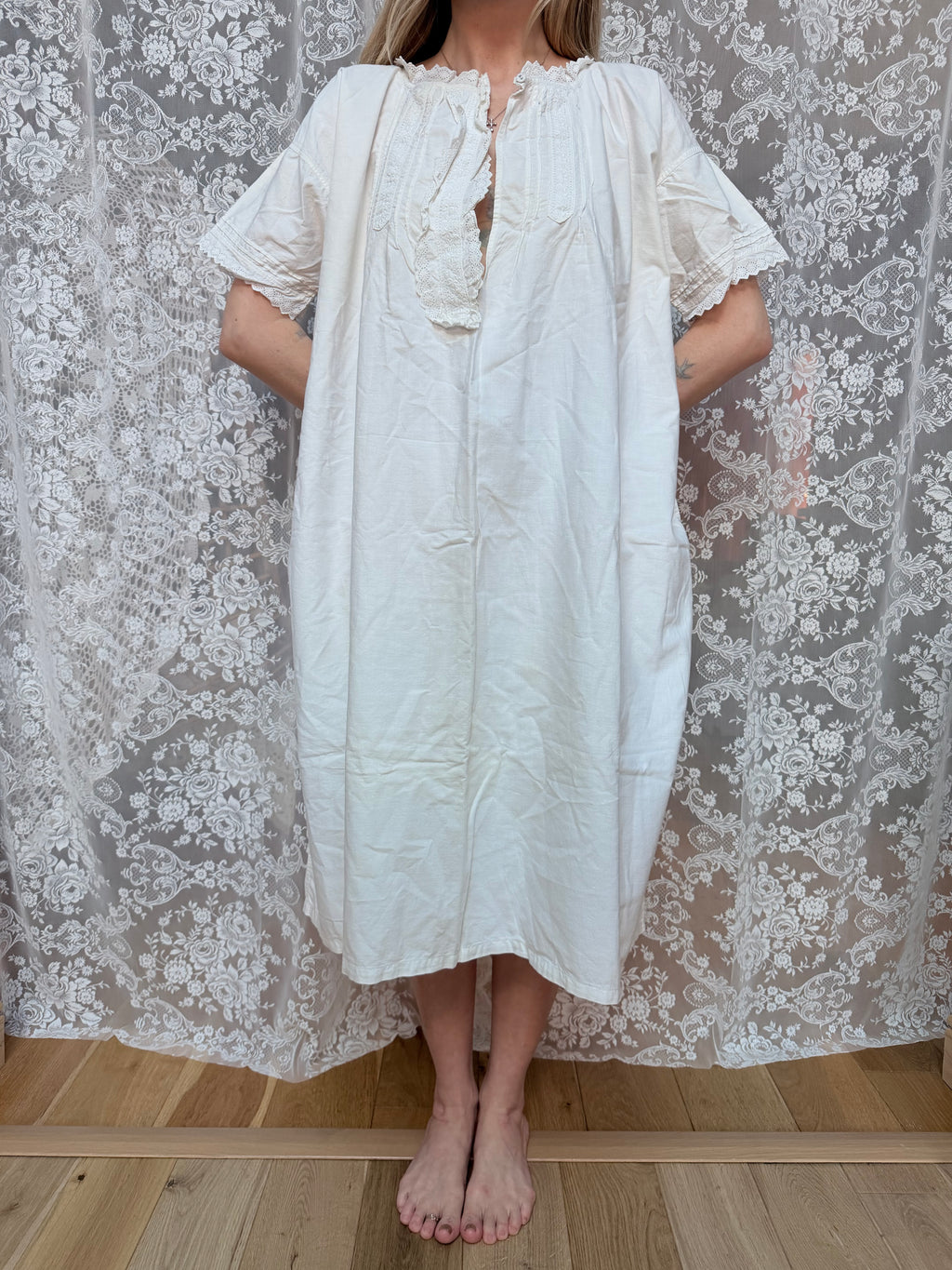 The Eve: Victorian/Edwardian Broderie Anglaise Midi Nightgown