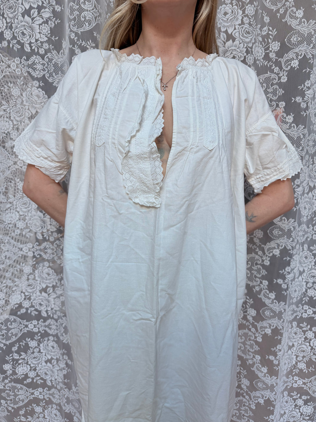 The Eve: Victorian/Edwardian Broderie Anglaise Midi Nightgown