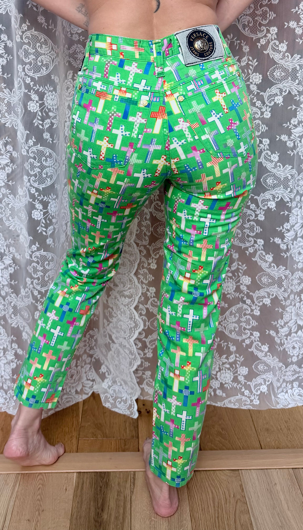 Vintage Versace: 1990s Y2K Versace Fitted Crucifix Jeans