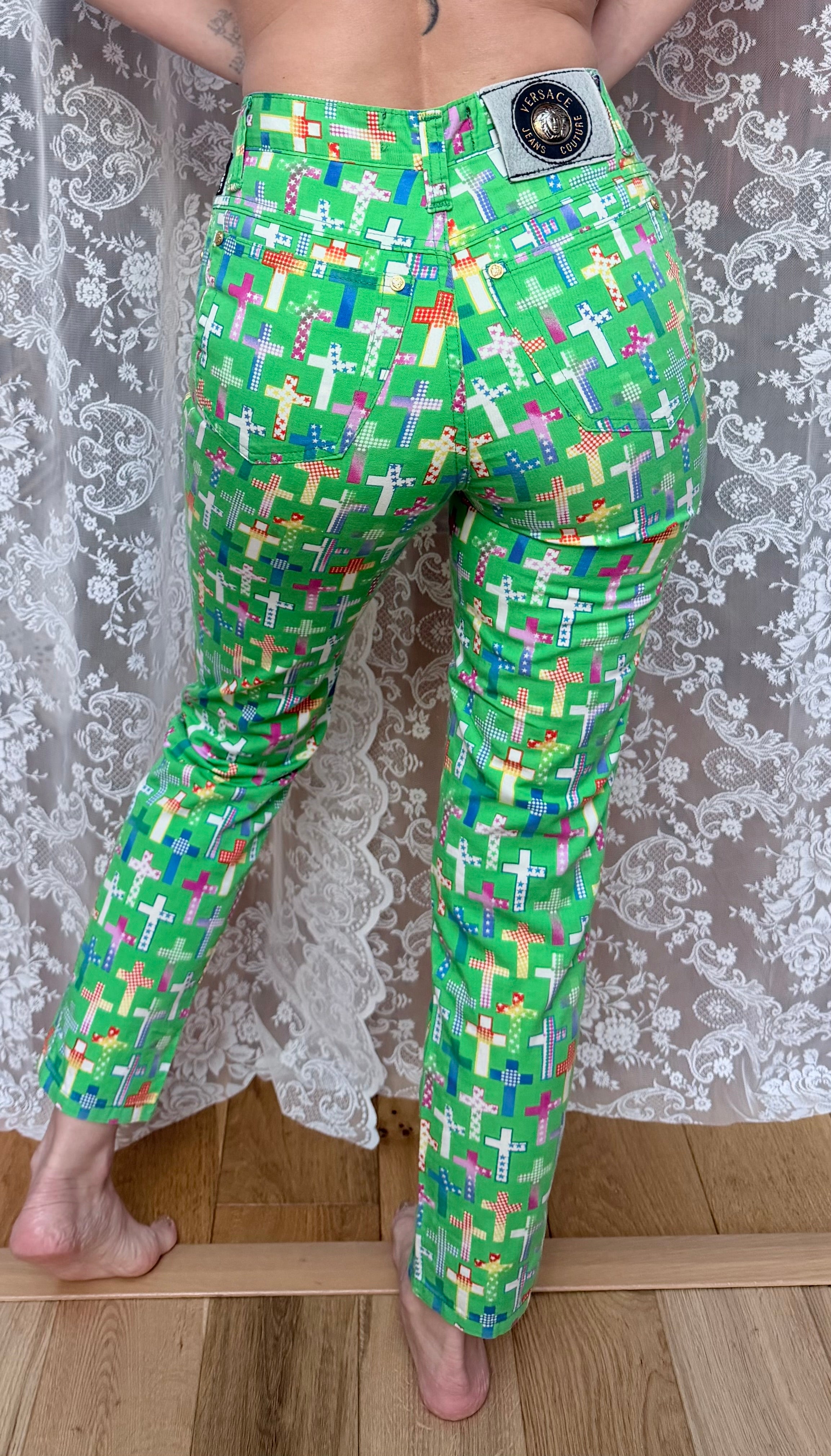 Vintage Versace: 1990s Y2K Versace Fitted Crucifix Jeans