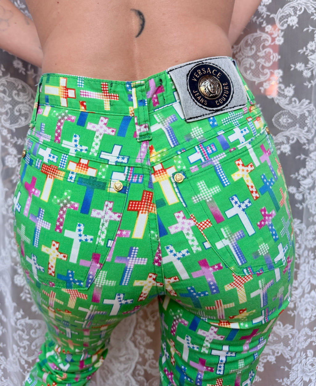 Vintage Versace: 1990s Y2K Versace Fitted Crucifix Jeans