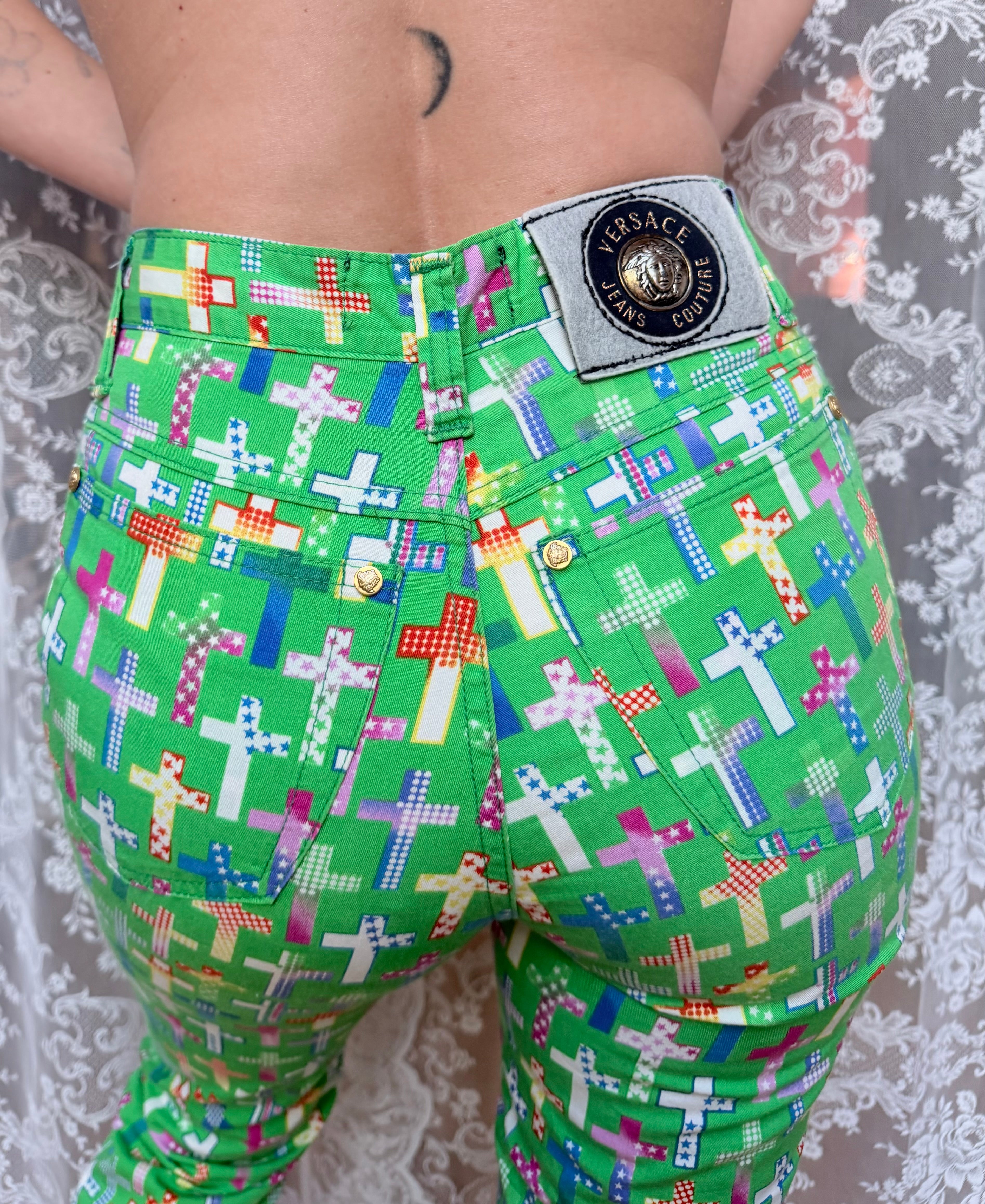 Vintage Versace: 1990s Y2K Versace Fitted Crucifix Jeans