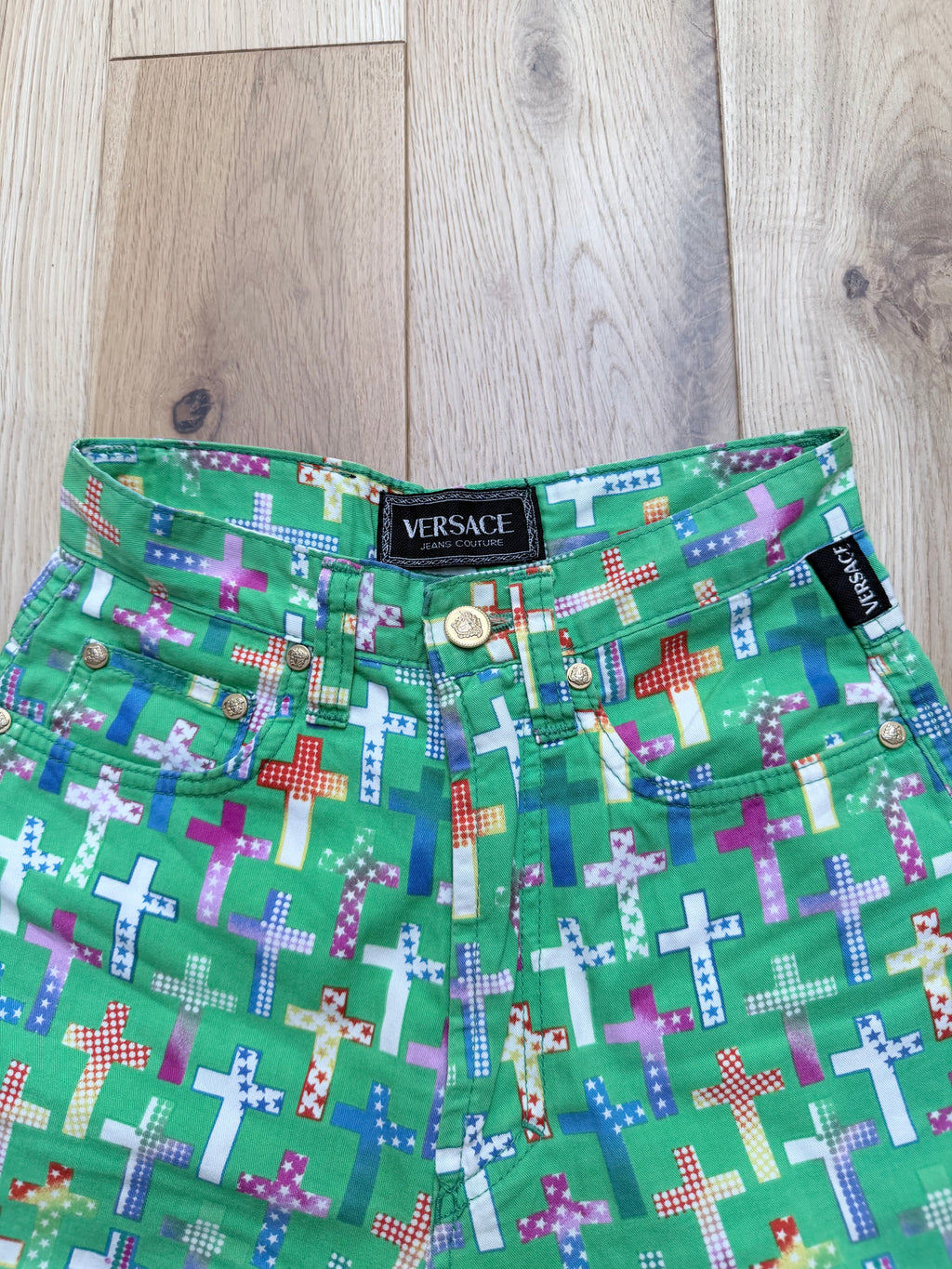 Vintage Versace: 1990s Y2K Versace Fitted Crucifix Jeans