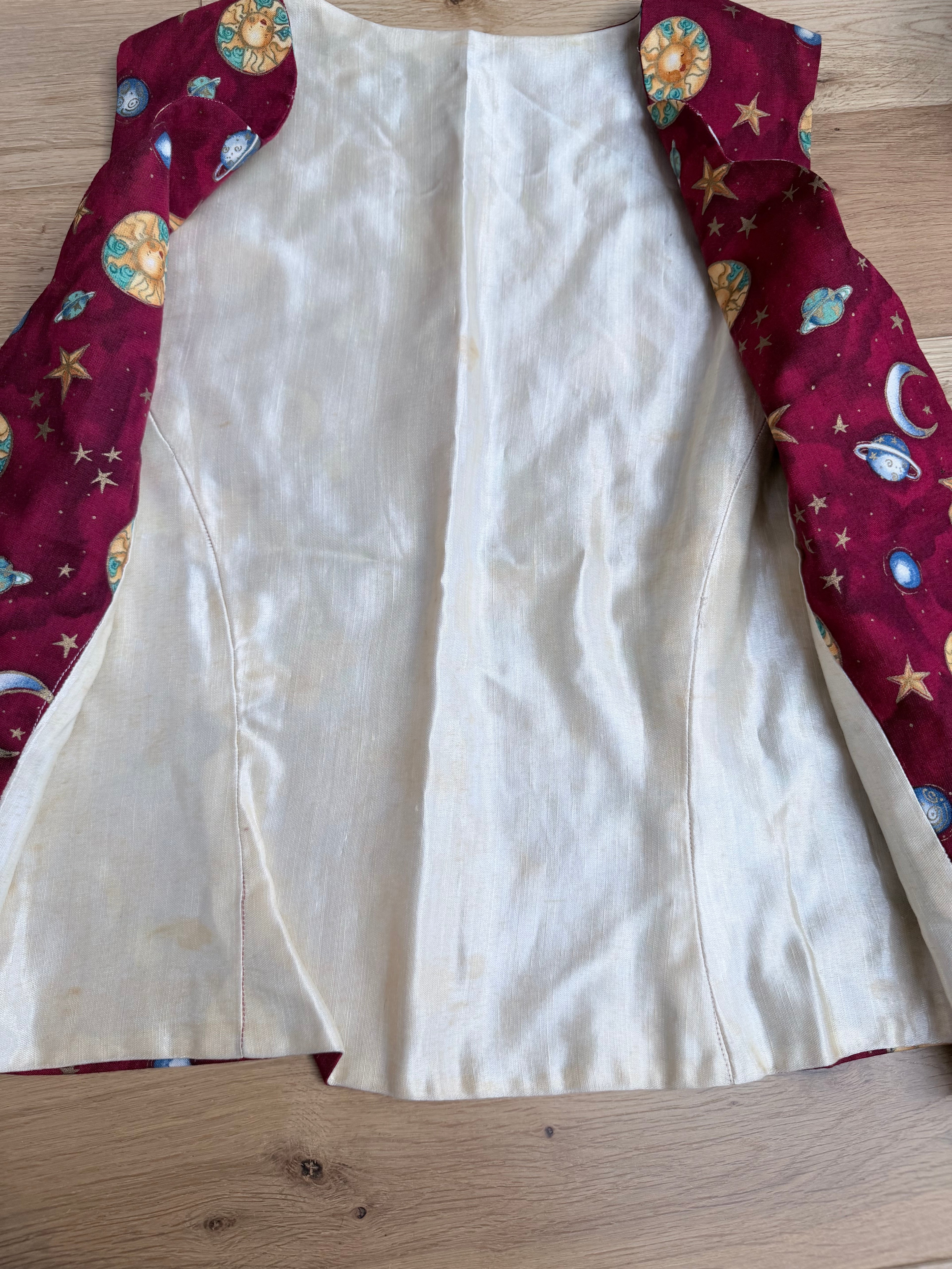 Red Night Sky: Vintage 1990s/Y2K Sun Moon and Stars Waistcoat