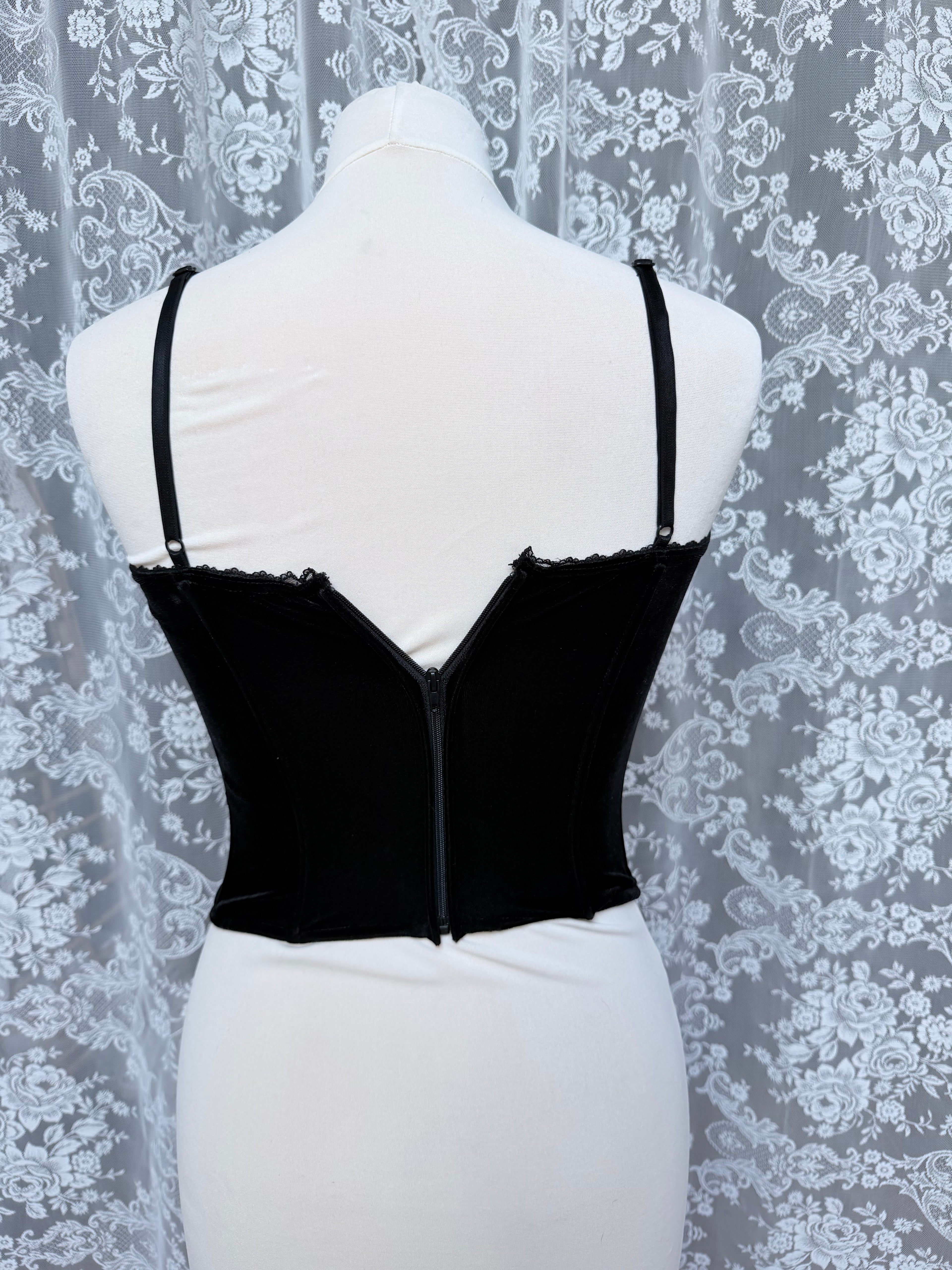 Dark Romance: Vintage 1990s Y2K Velvet Corset Lace-Up Top