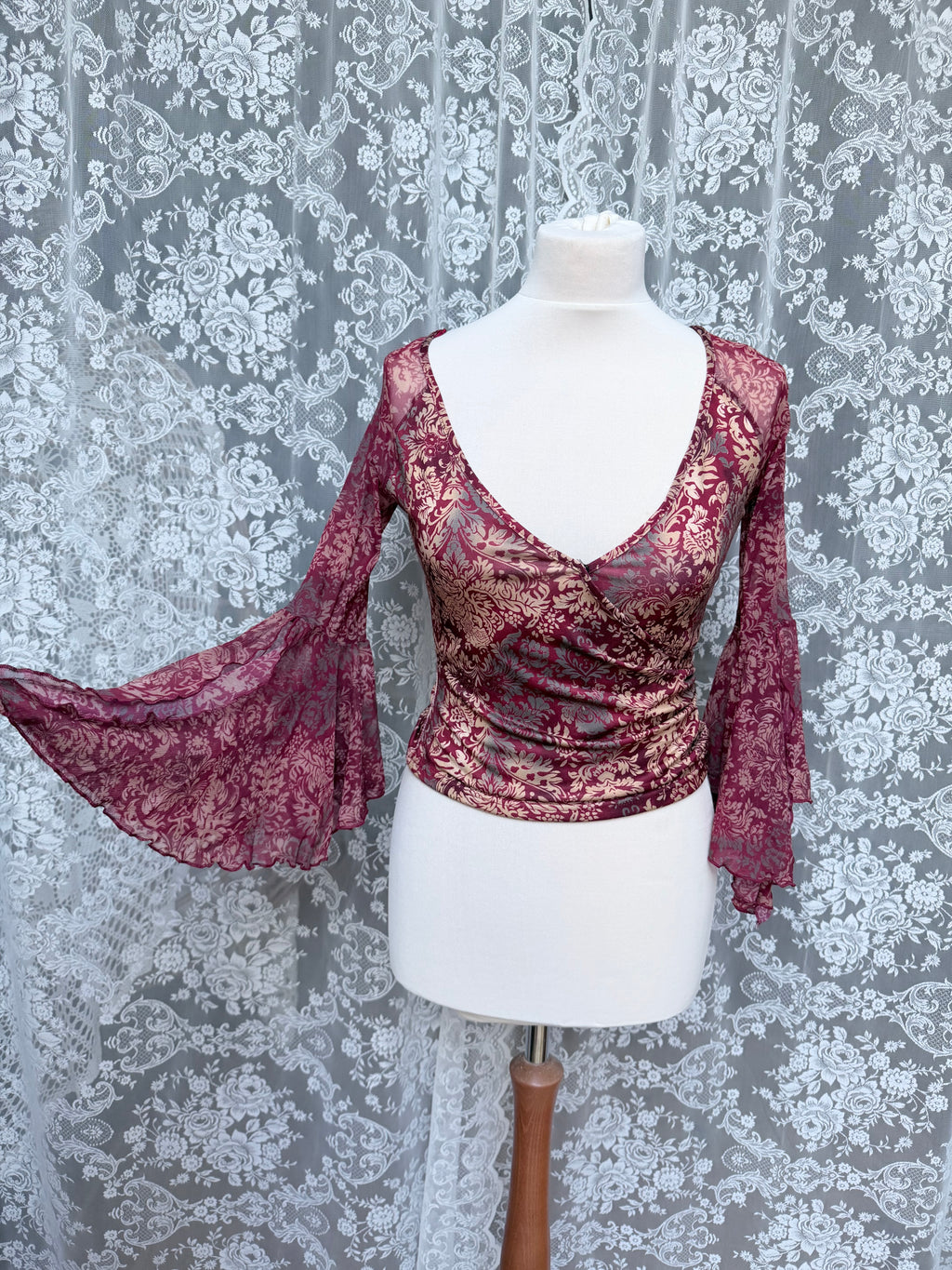 Accentual: Vintage 1990s Y2K Bell Sleeved Cropped Whimsigoth Top