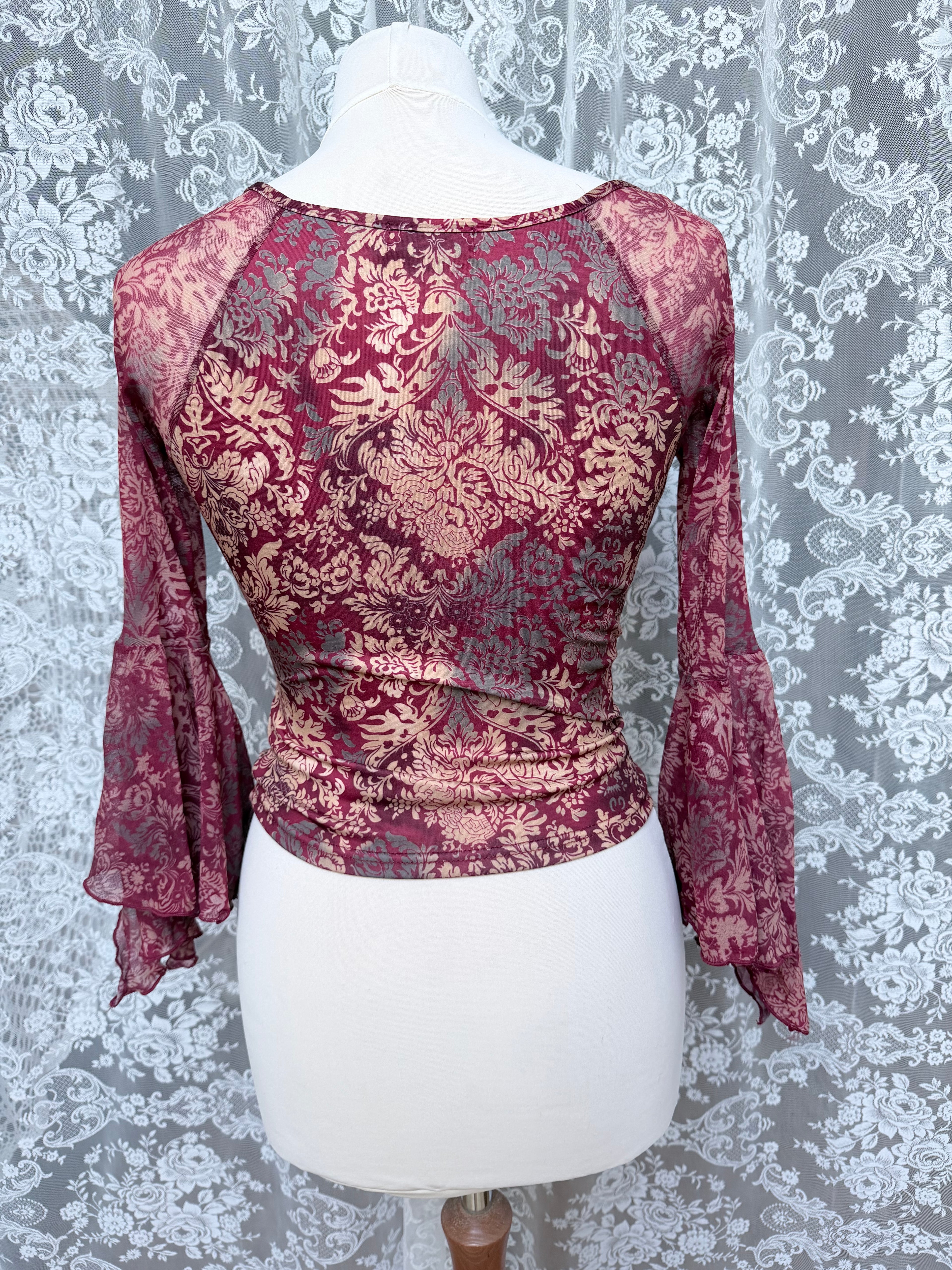 Accentual: Vintage 1990s Y2K Bell Sleeved Cropped Whimsigoth Top