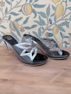 Vintage Charles Jourdan Silver Flower Block Heel Shoes