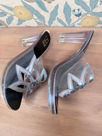 Vintage Charles Jourdan Silver Flower Block Heel Shoes