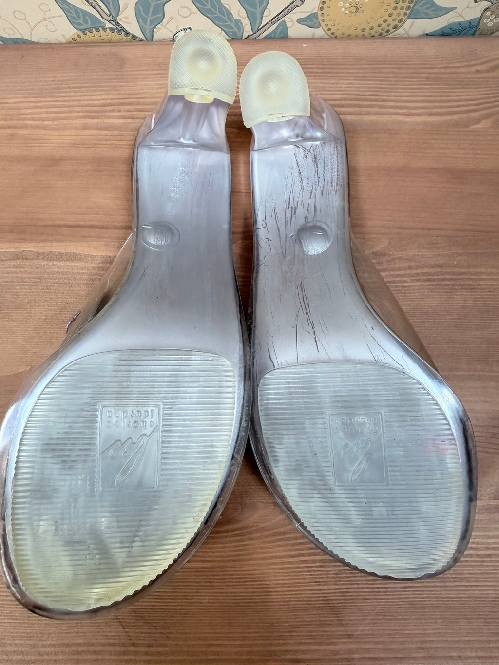 Vintage Charles Jourdan Silver Flower Block Heel Shoes