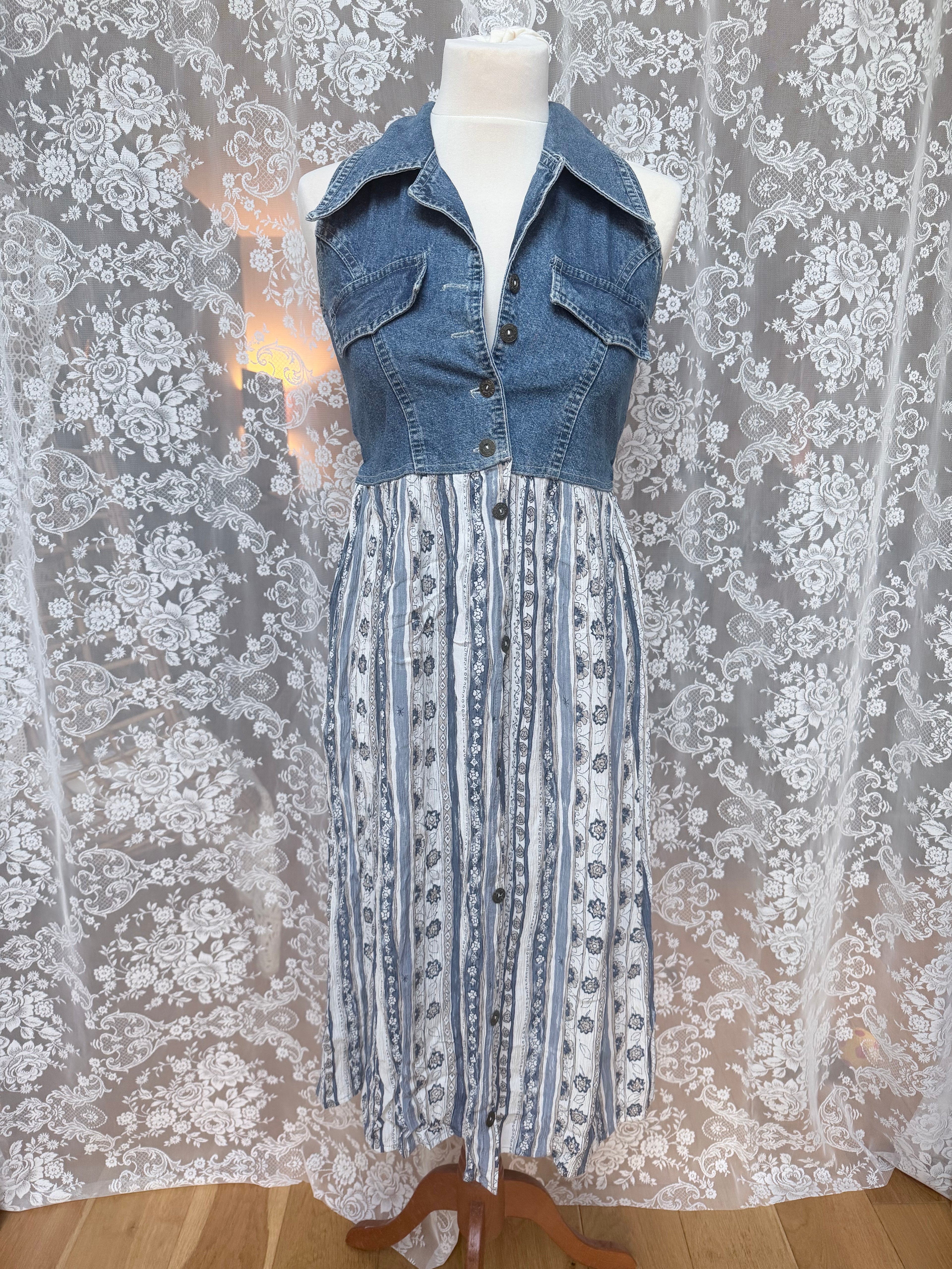 Denim Dreams: Vintage 1990s Y2K Gunes Denim-Top Dress