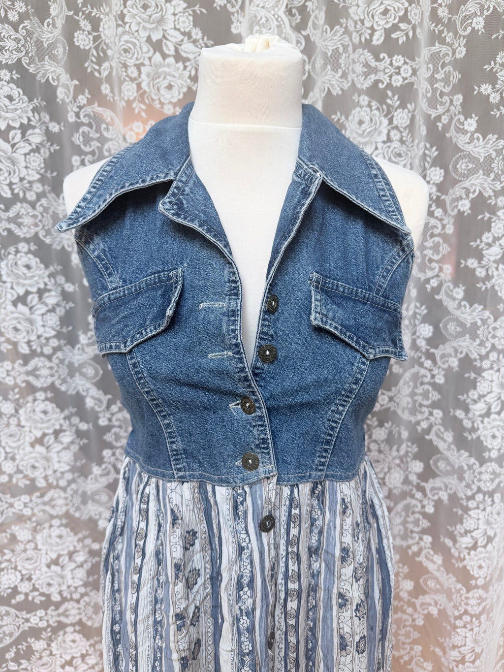 Denim Dreams: Vintage 1990s Y2K Gunes Denim-Top Dress