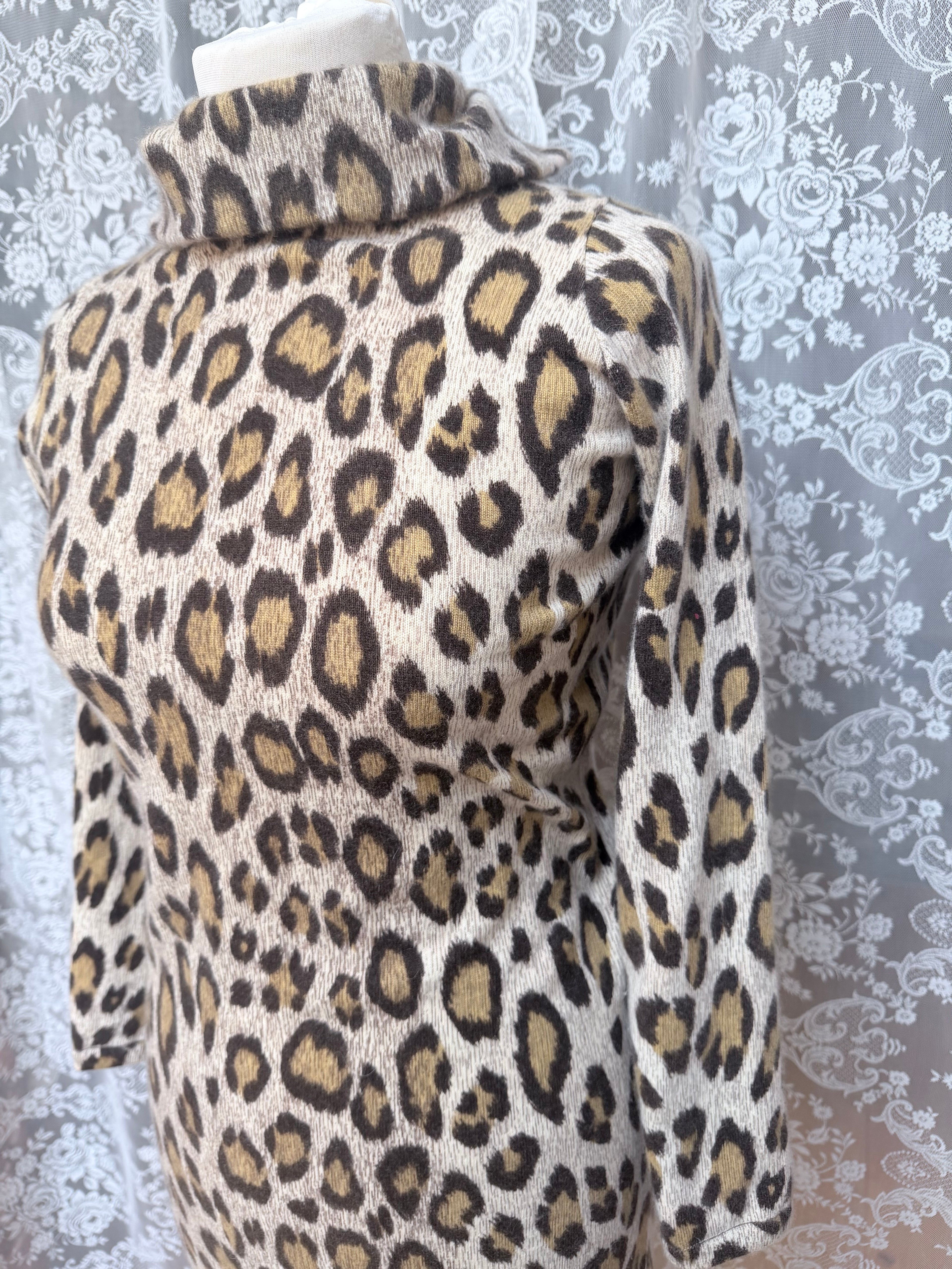 Extremely Rare 1970s Pringle of Scotland Leopard Print Cashmere Polo Dress