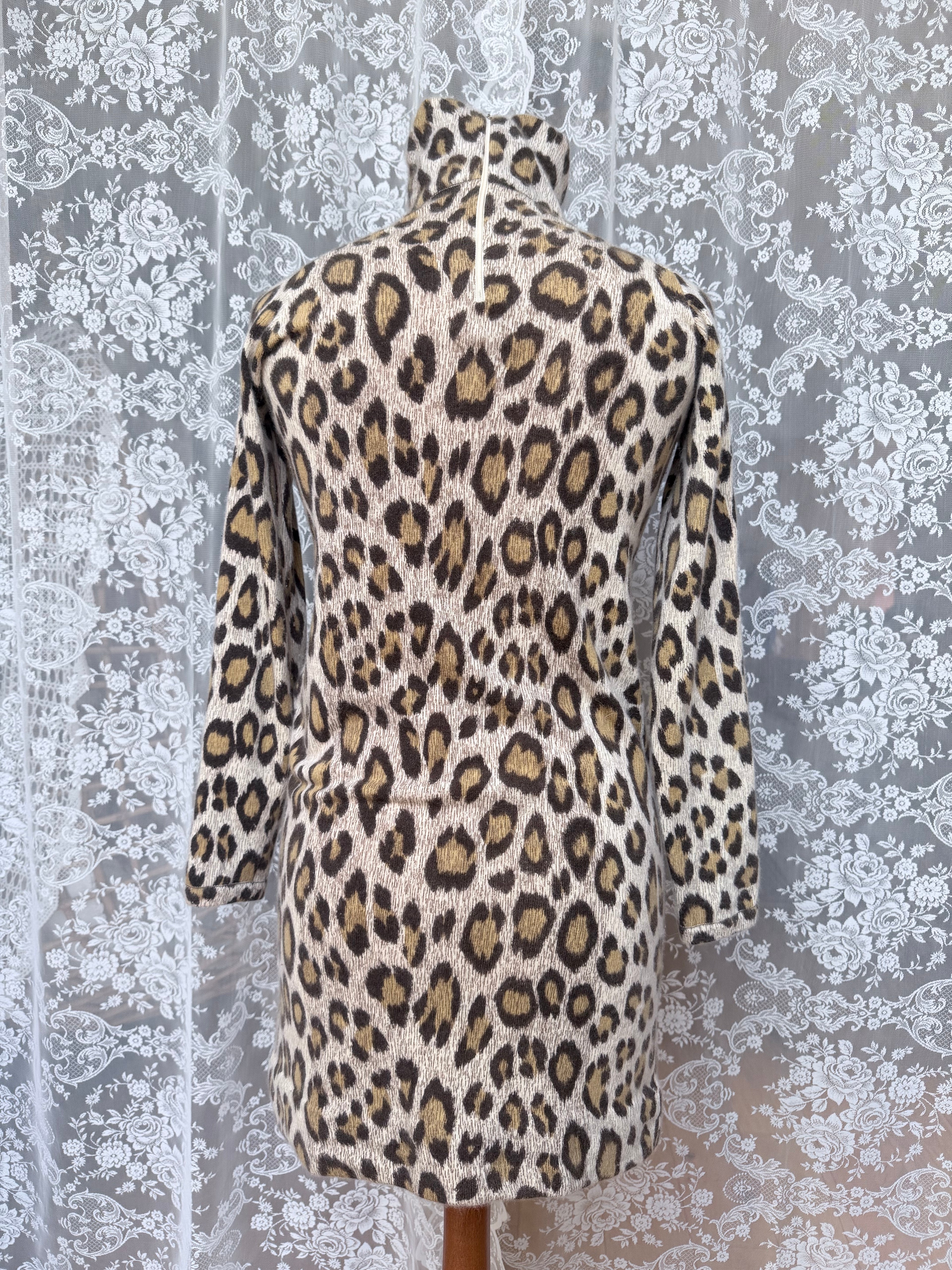 Extremely Rare 1970s Pringle of Scotland Leopard Print Cashmere Polo Dress
