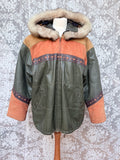 Spanish Leather Patchwork Aztec Bomber Jacket with Nautical Lining
